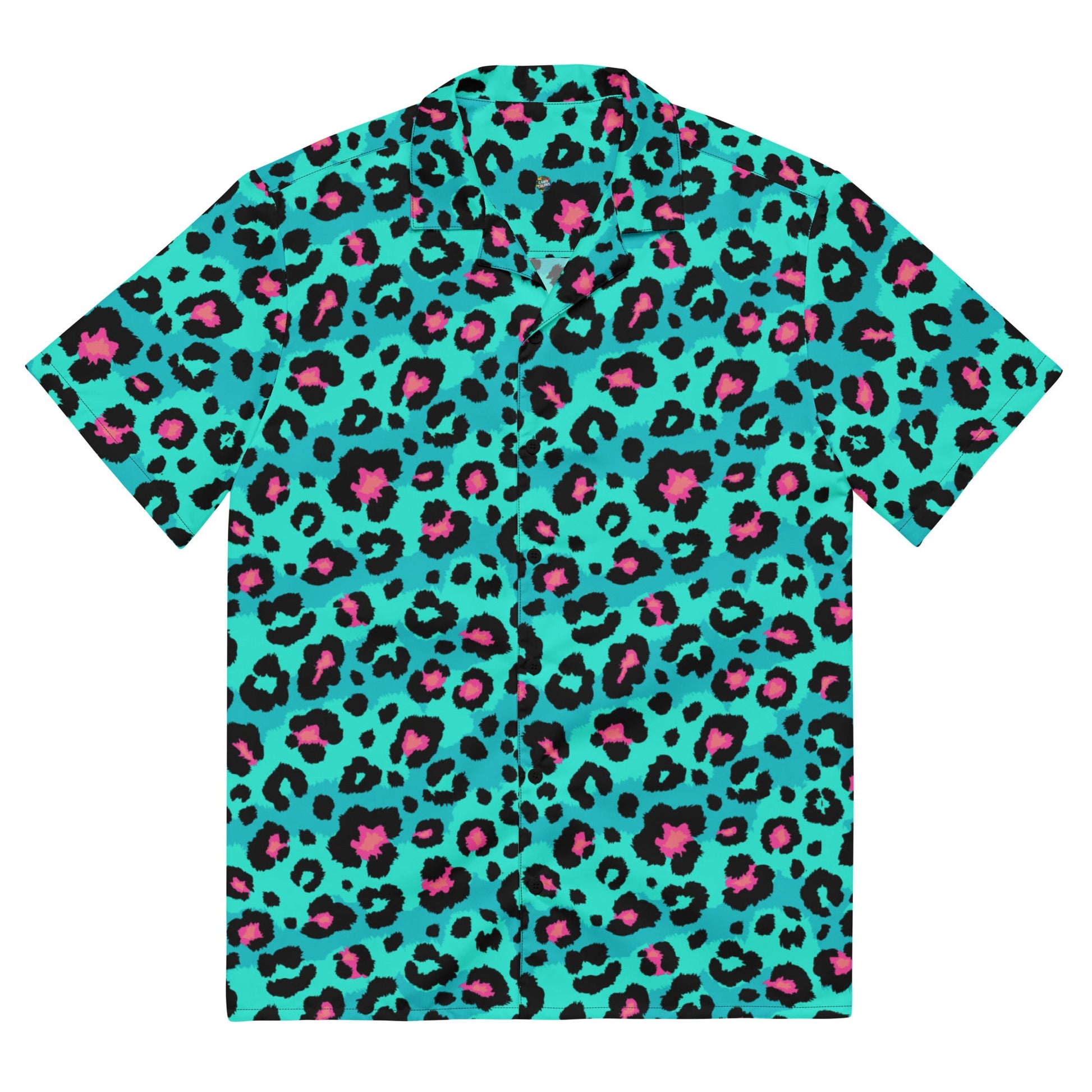 Button Shirt In Turquoise, Candy Pink & Black Leopard Print | Camo Colors