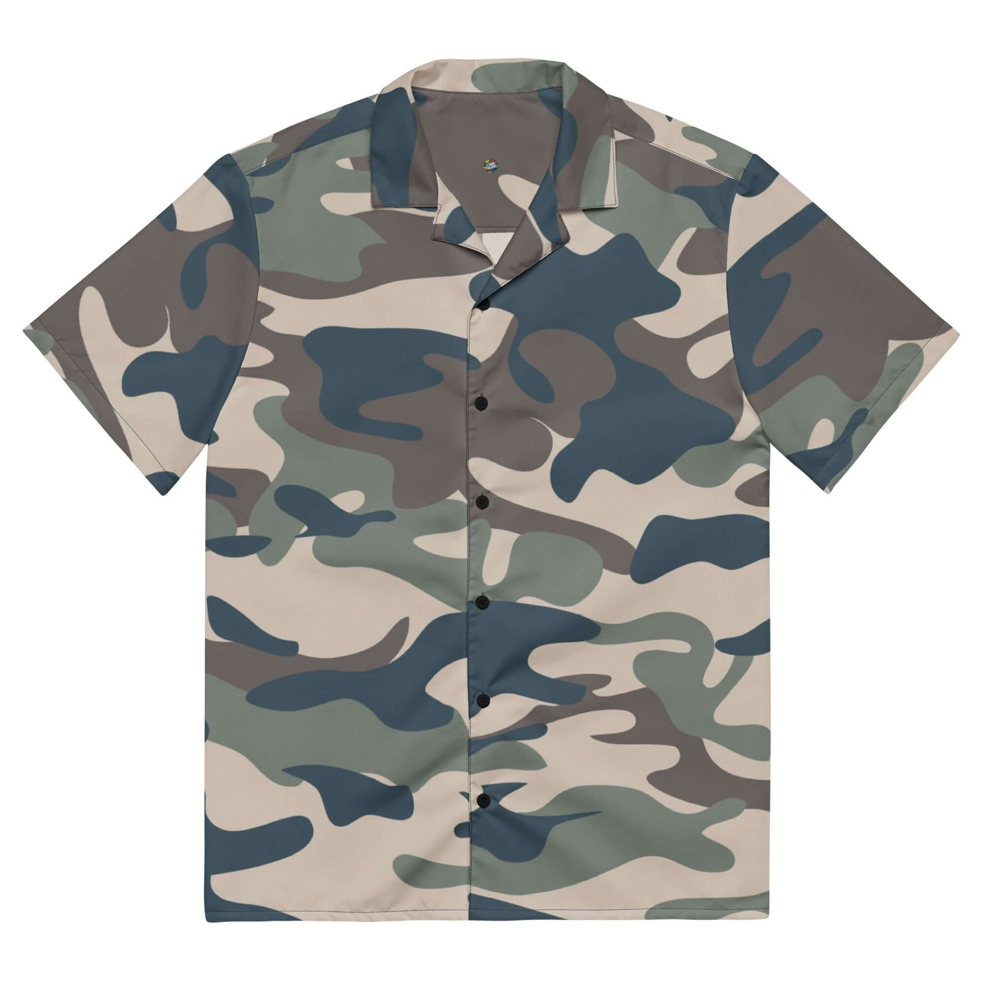 Military Camo Button-up Shirt | Khaki, Charcoal and Brown | Camo Colors