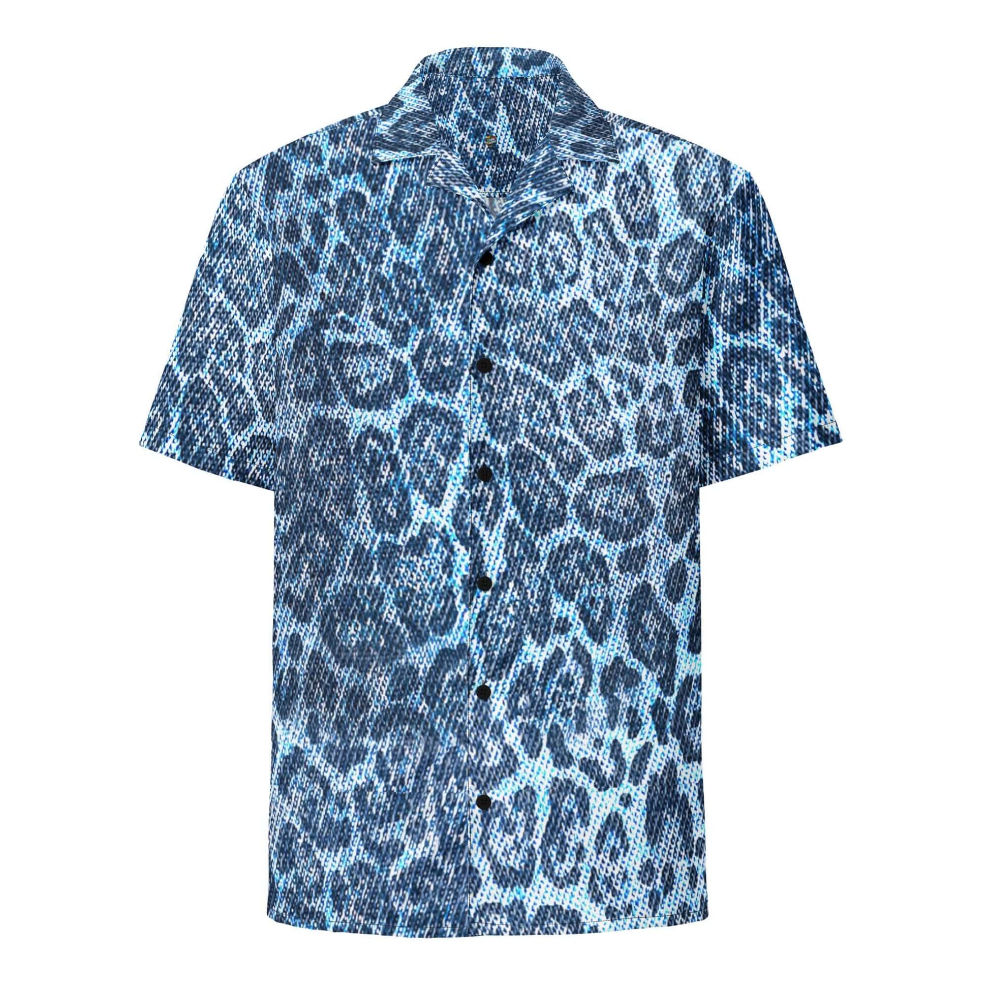Leopard Print Button-up shirt in Blue Denim-Style | Camo Colors