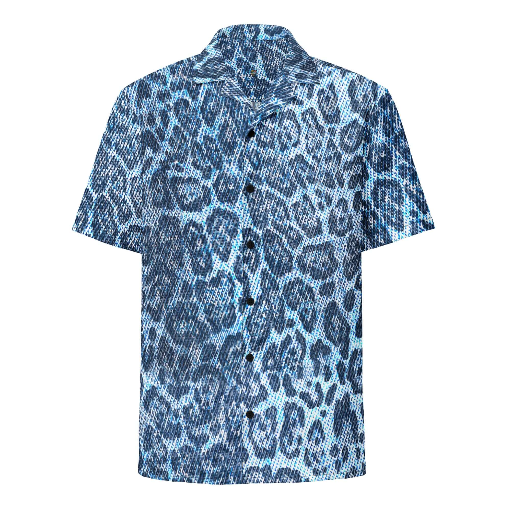 Leopard Print Button-up shirt in Blue Denim-Style | Camo Colors
