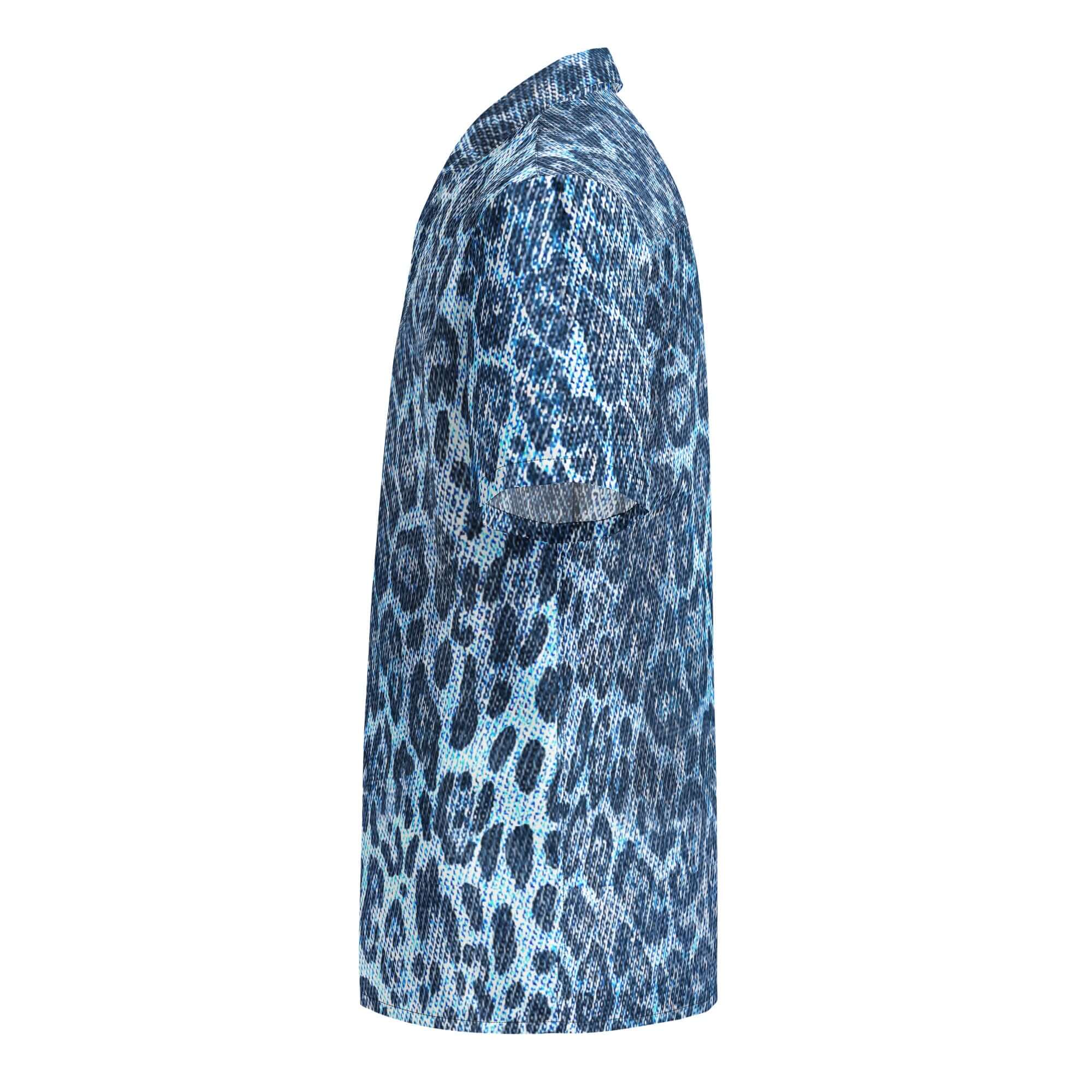 Leopard Print Button-up shirt in Blue Denim-Style | Camo Colors