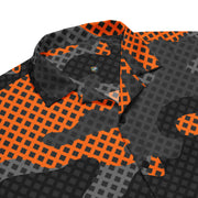 Camo Button Up Shirt | Black & Orange Pixel Camouflage Camo Colors