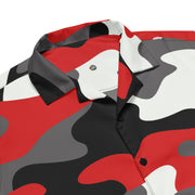 Button Up Shirt | OVERSIZED FIT | Red, Black, and White Camouflage Camo Colors