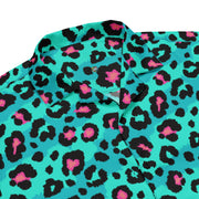Button Up Shirt In Turquoise, Candy Pink & Black Leopard Print