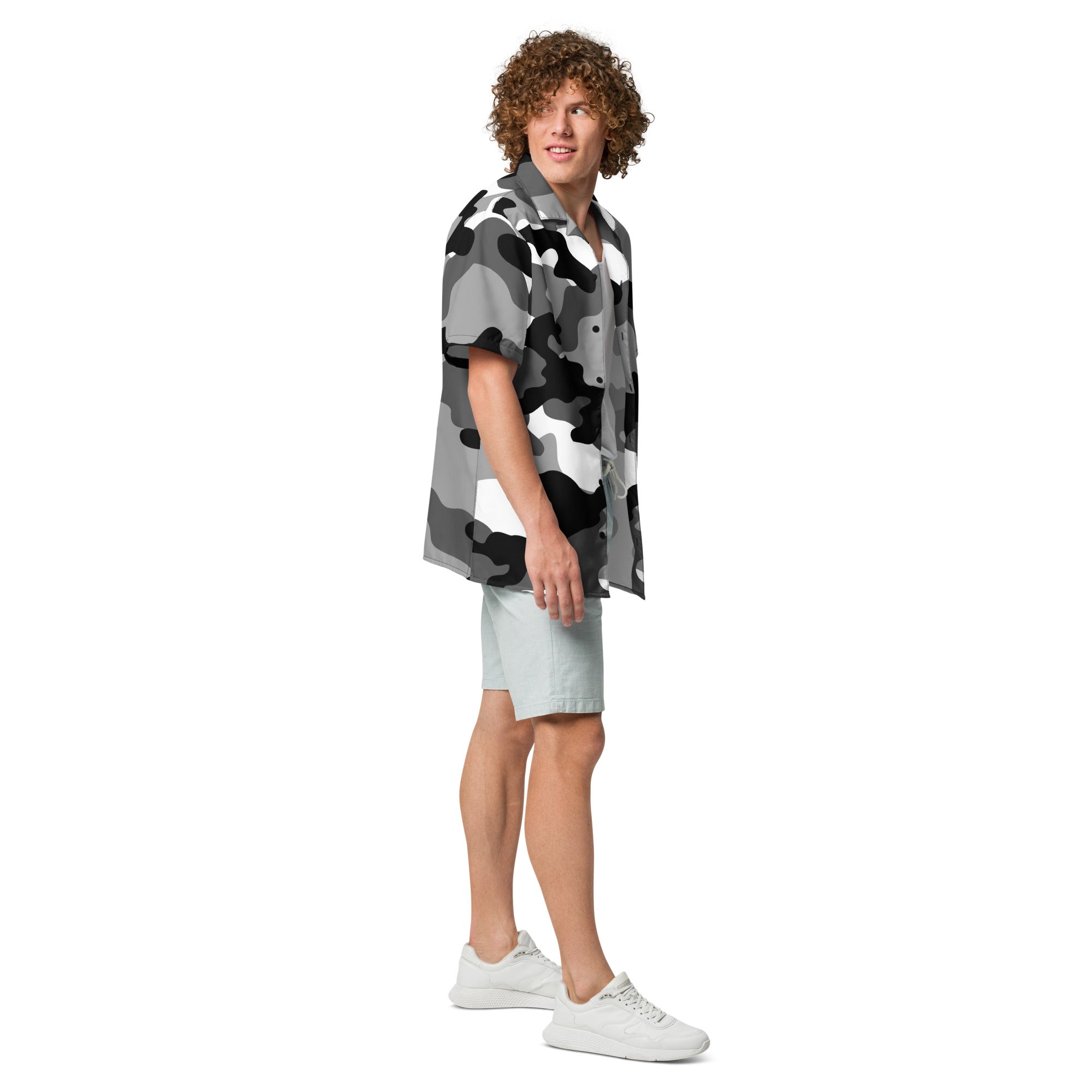 Button Up Shirt | OVERSIZED FIT | Black, White & Gray Camo Camo Colors