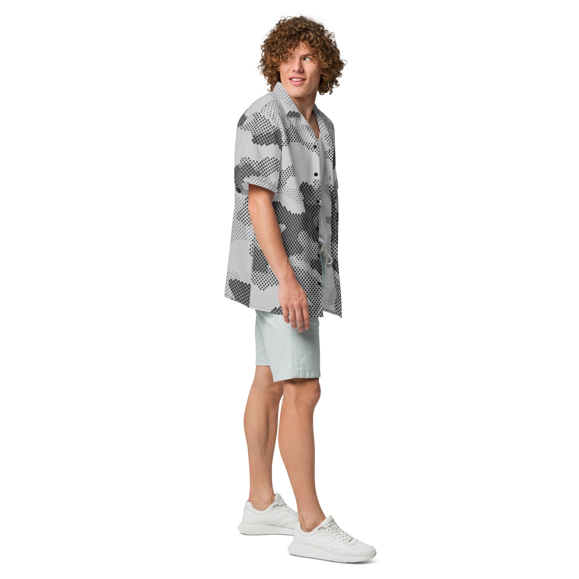 Camo Button Up Shirt | OVERSIZED FIT | Gray Digital Camouflage Camo Colors