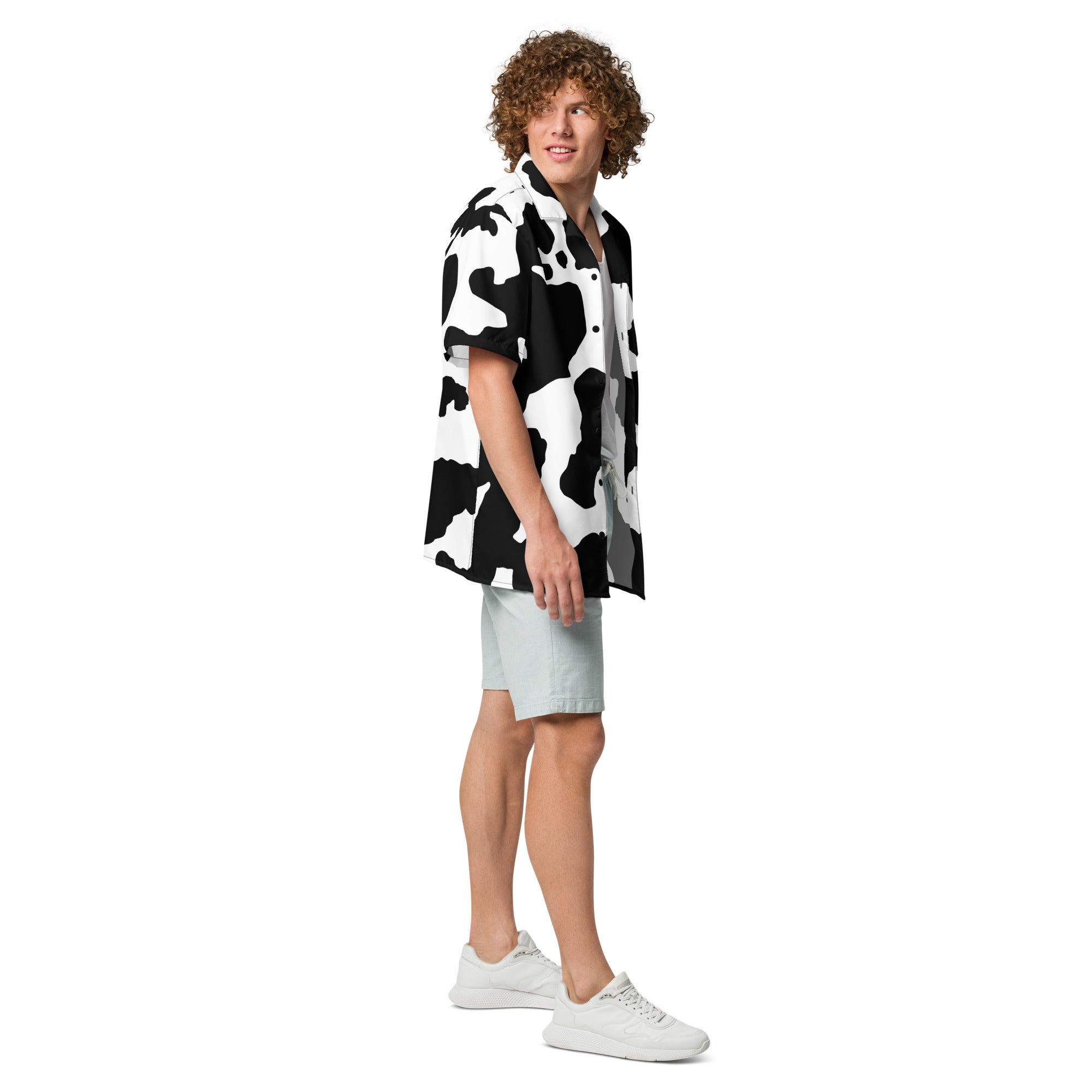 Camo Button Up Shirt | OVERSIZED FIT | Black & White Cow Print Camo Colors