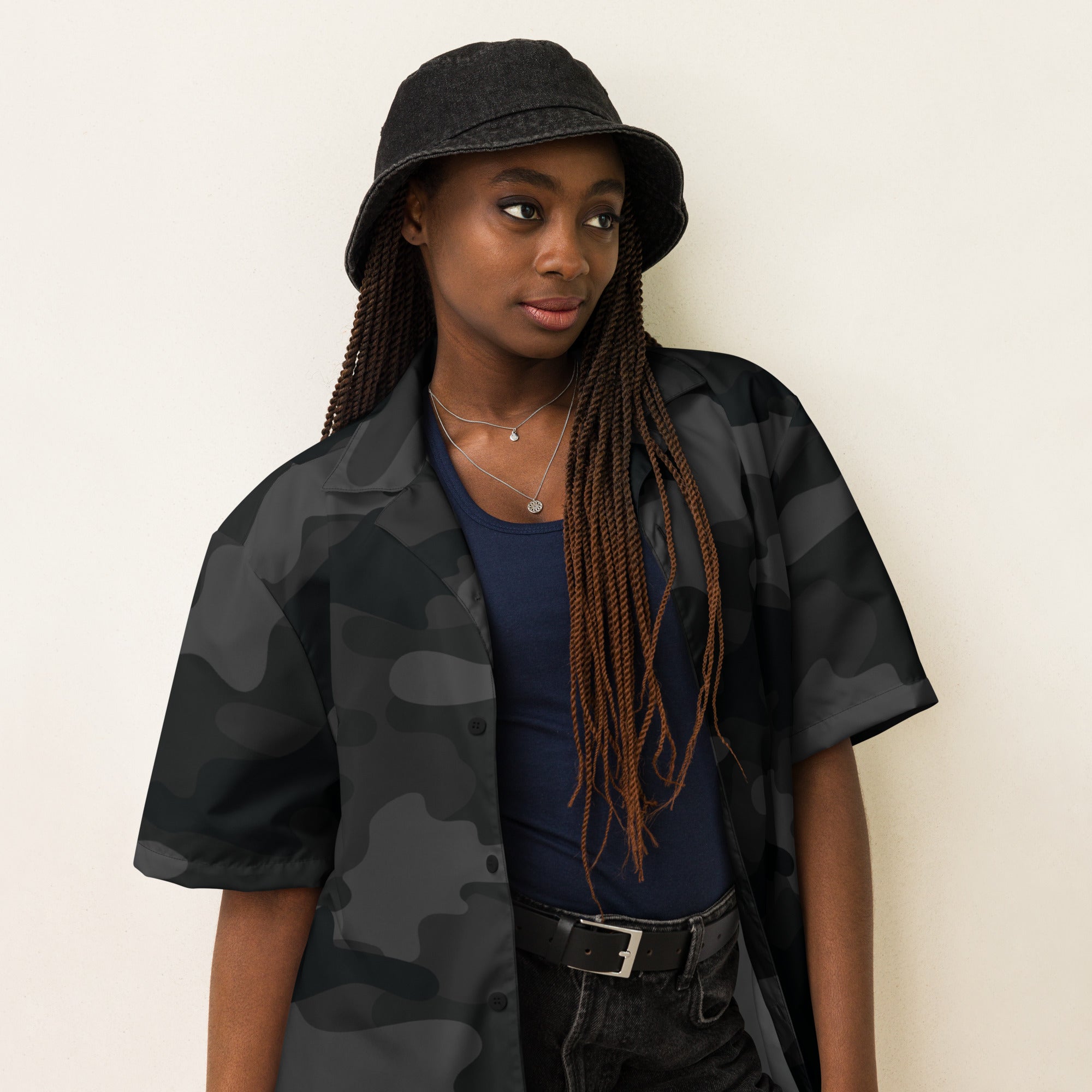 Camo Button Up Shirt | OVERSIZED FIT | Black Camouflage Camo Colors