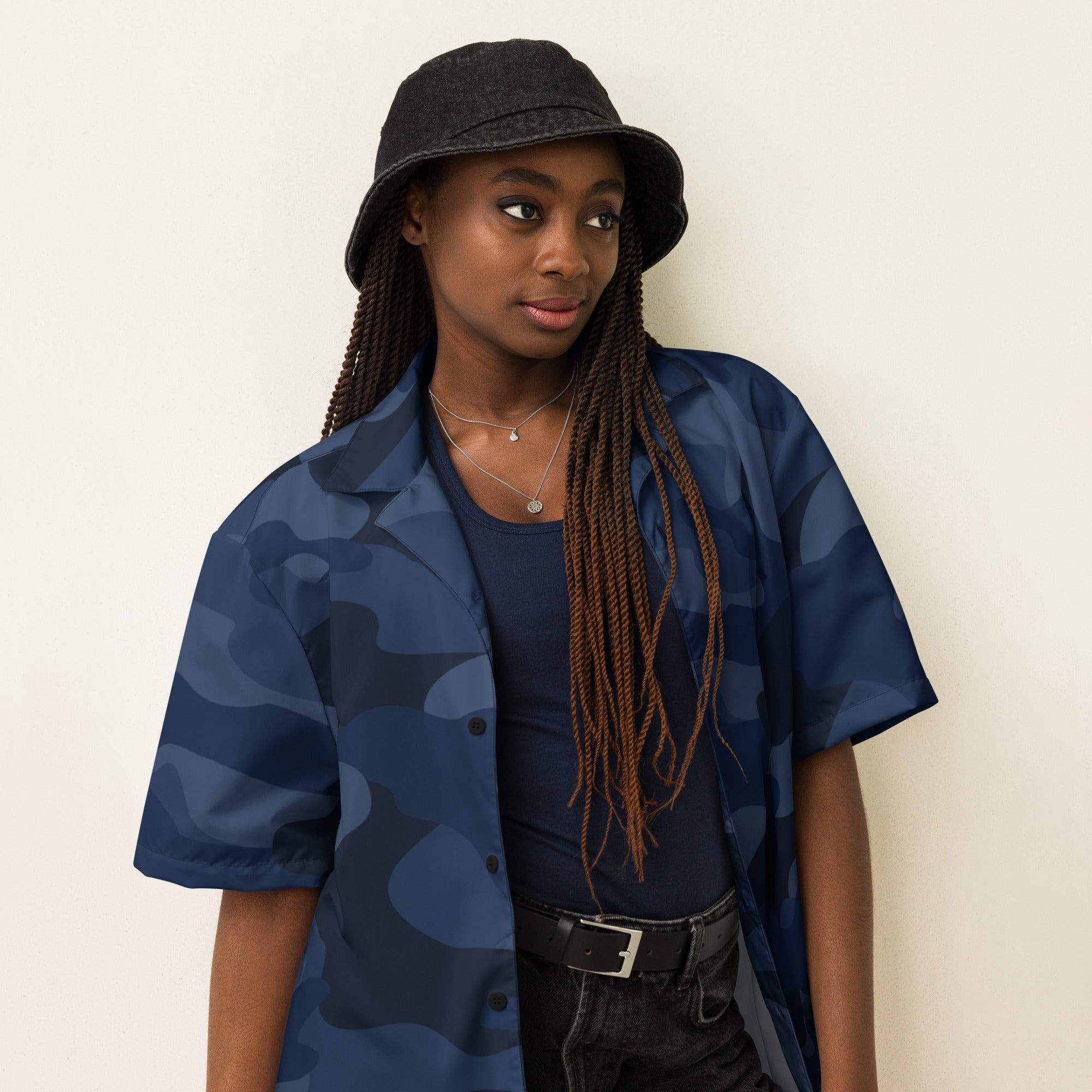 Camo Button Up Shirt | OVERSIZED FIT | Deep Blue Camouflage Camo Colors