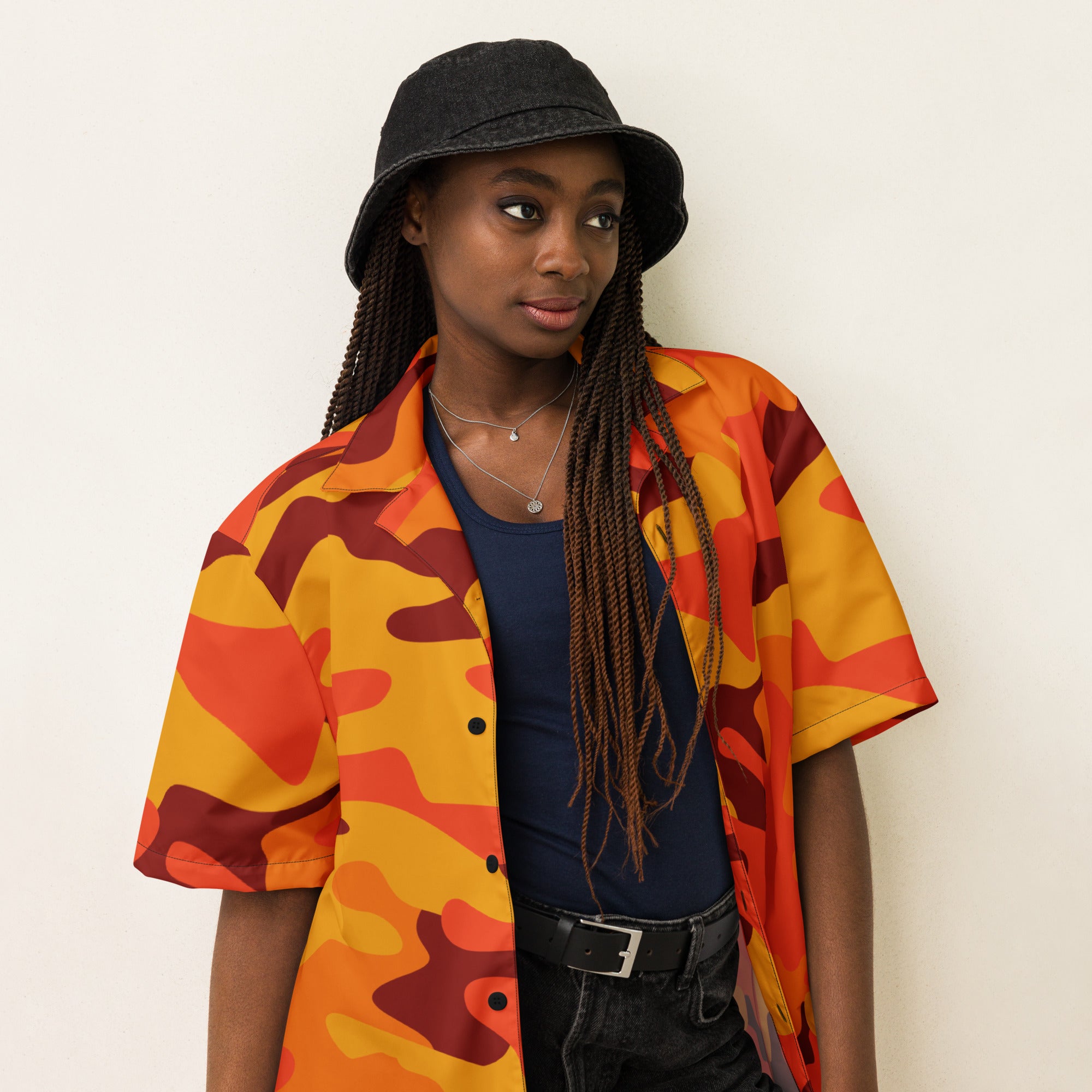 Button Up Shirt | OVERSIZED FIT | Orange & Red Camouflage Camo Colors