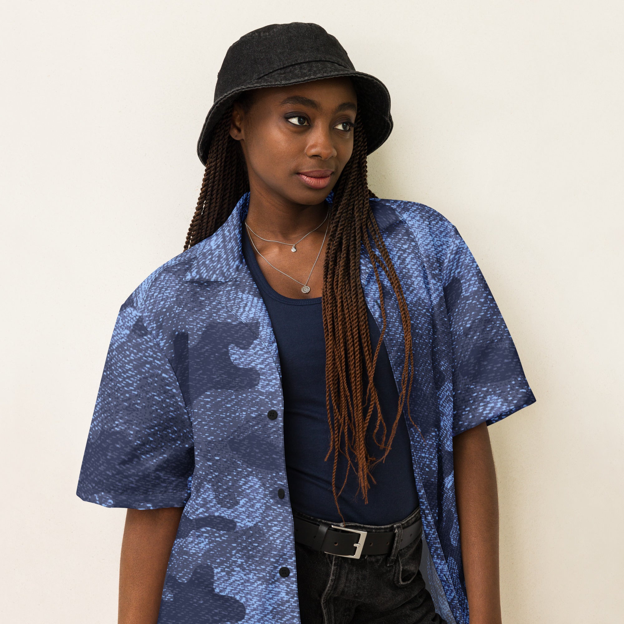 Button Up Shirt | OVERSIZED FIT | Denim Blue Camouflage Camo Colors