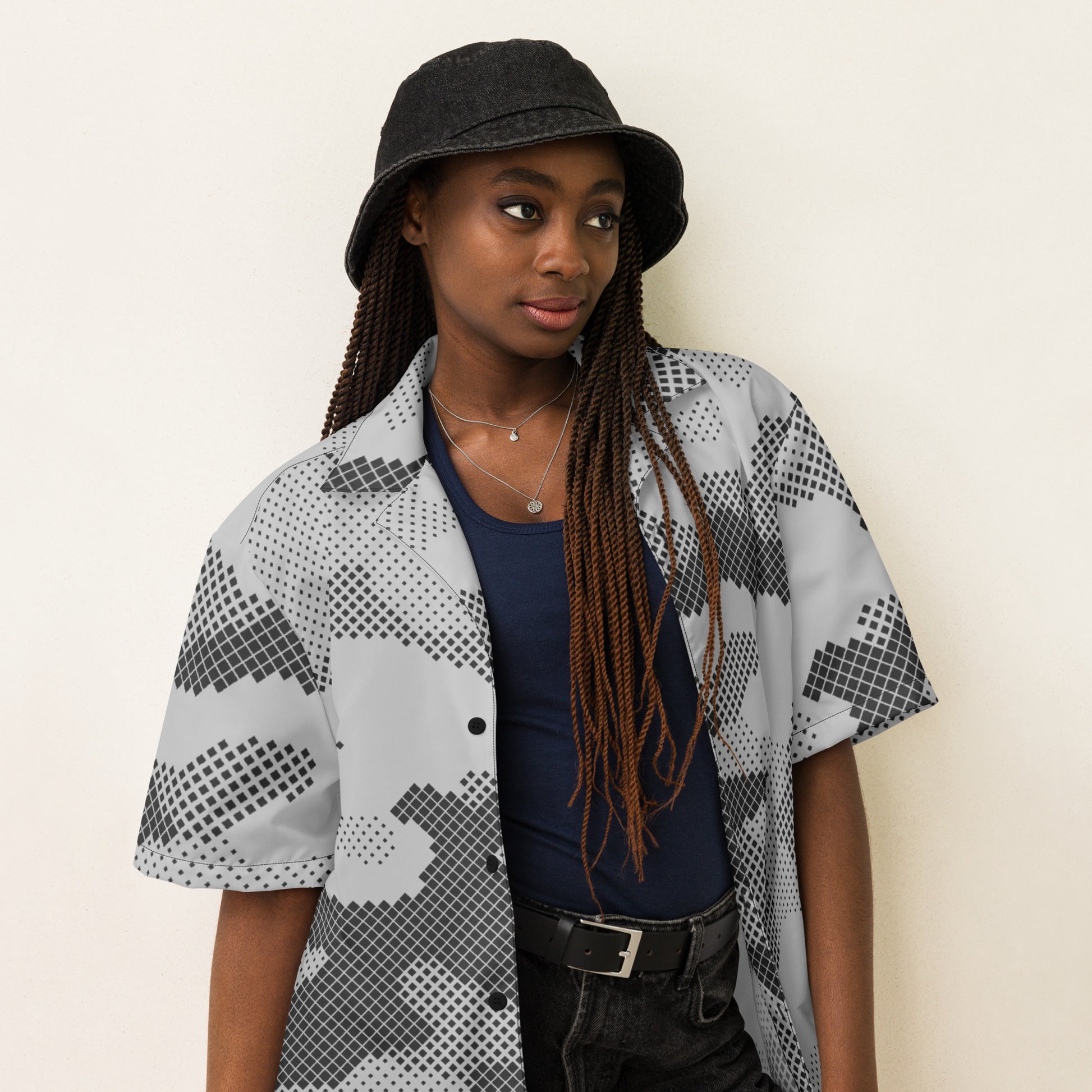 Camo Button Up Shirt | OVERSIZED FIT | Gray Digital Camouflage Camo Colors