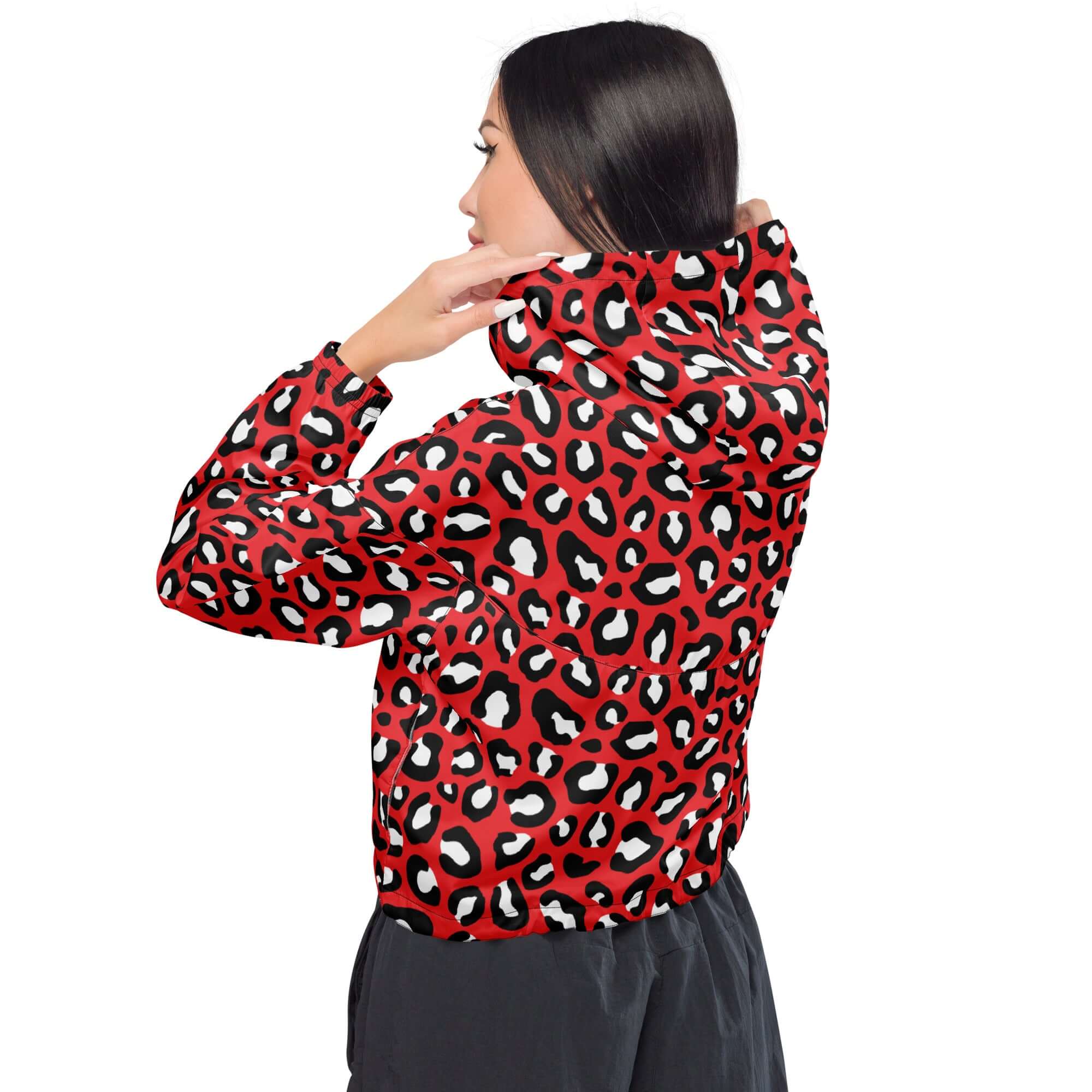 Women's Windbreaker | Red, Black and White Leopard Pattern Camo Colors