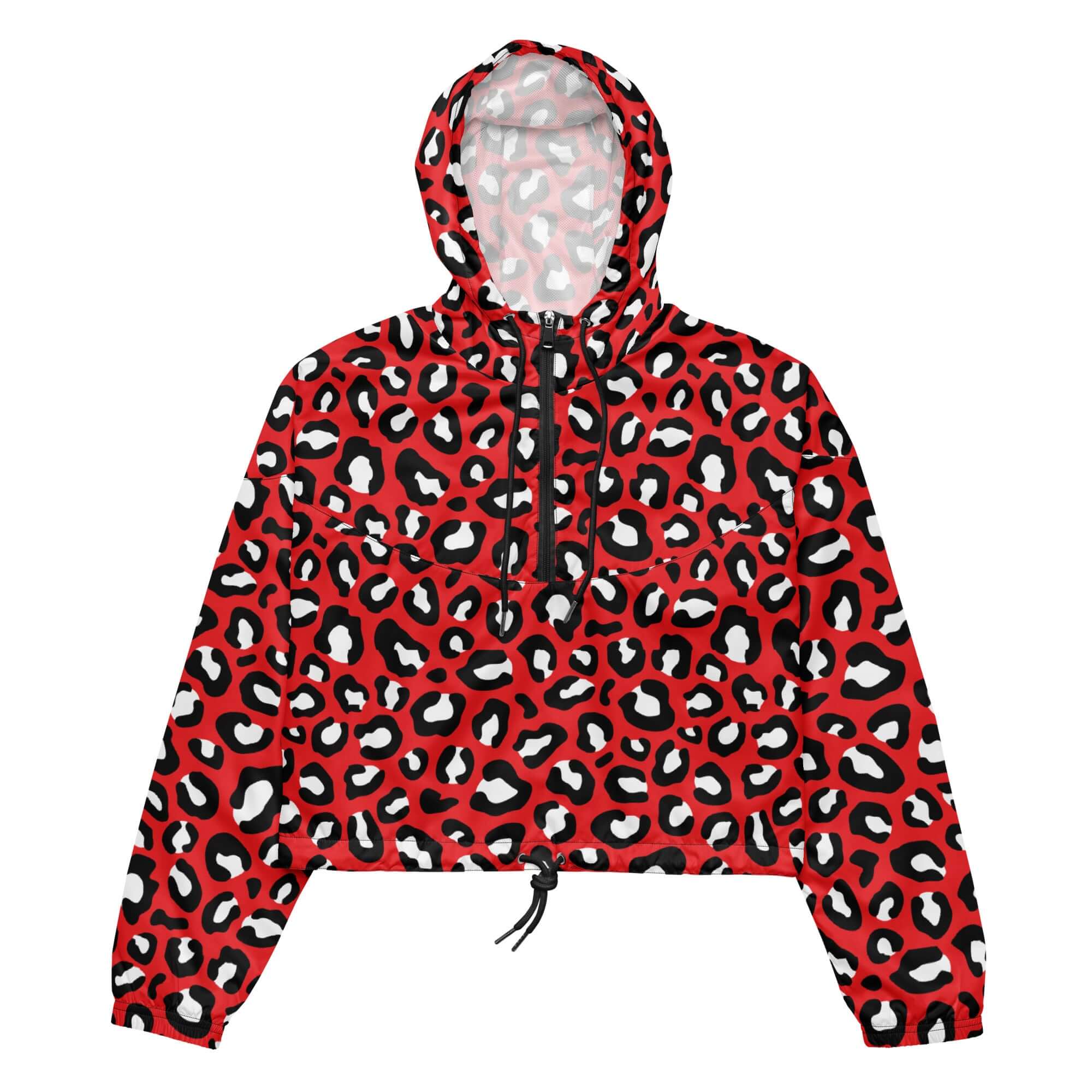 Women's Windbreaker | Red, Black and White Leopard Pattern Camo Colors