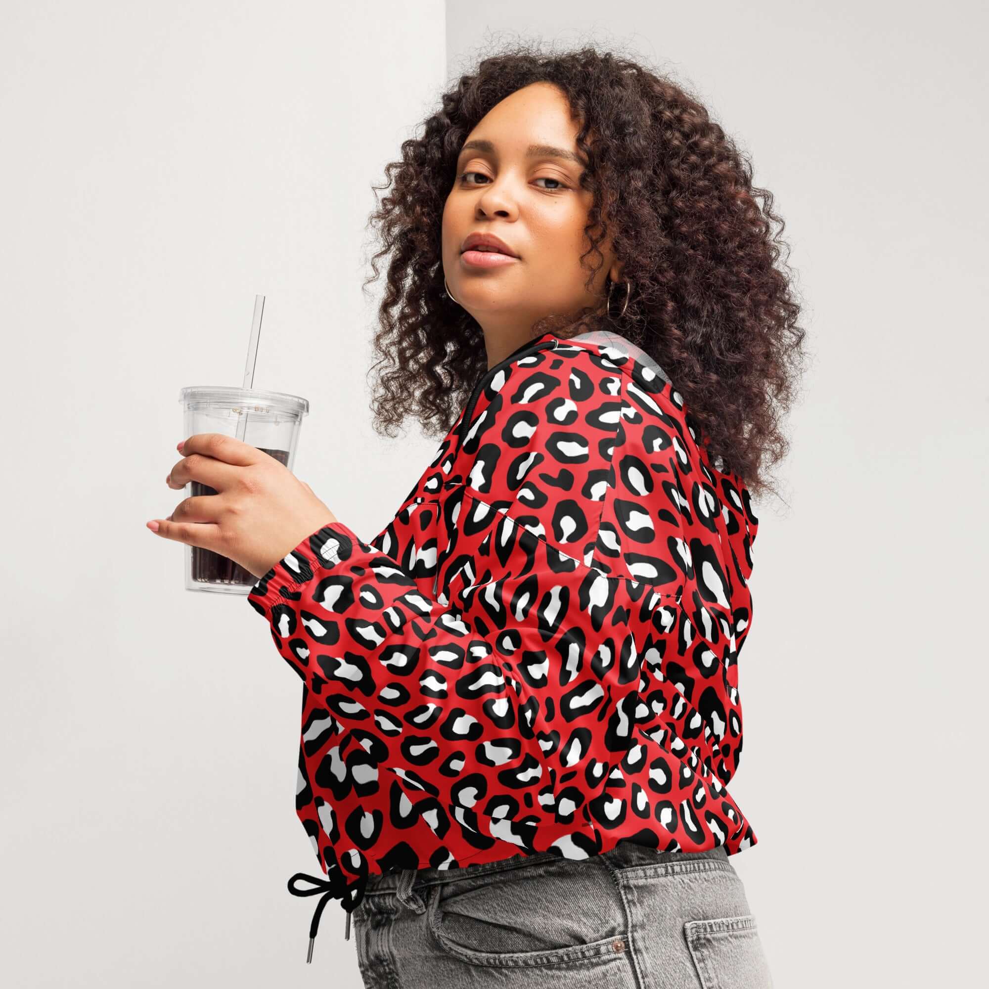 Women's Windbreaker | Red, Black and White Leopard Pattern Camo Colors