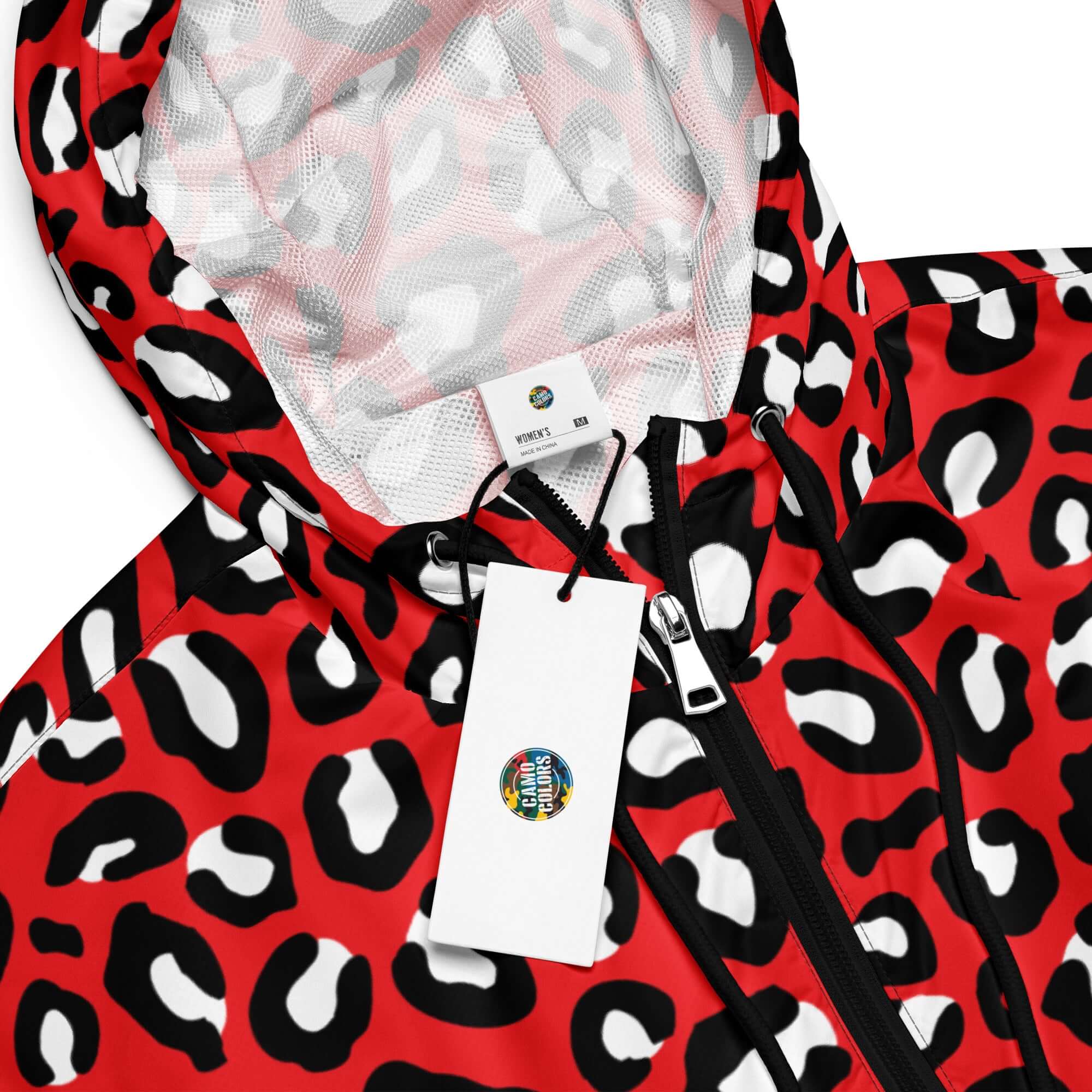 Women's Windbreaker | Red, Black and White Leopard Pattern Camo Colors