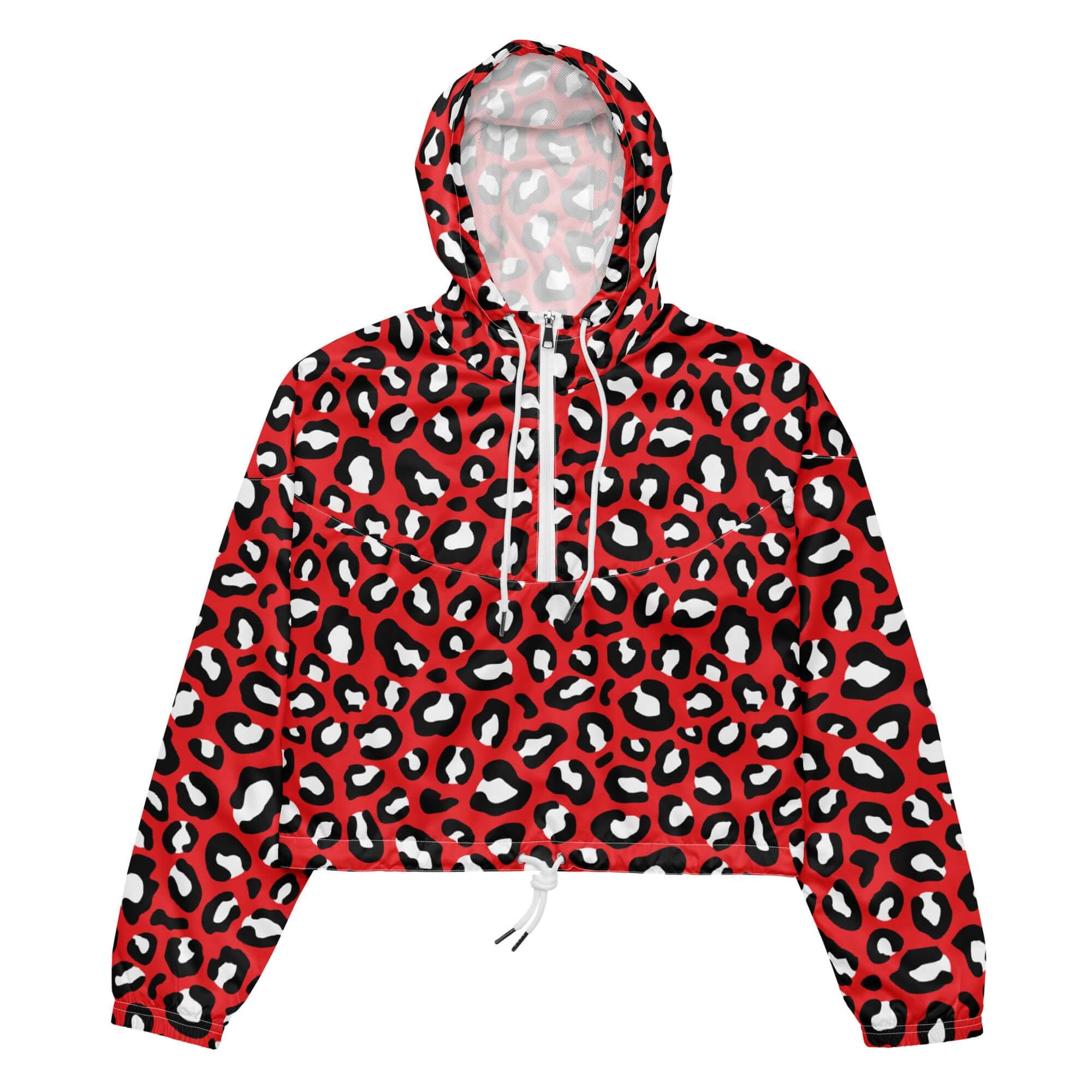 Women's Windbreaker | Red, Black and White Leopard Pattern Camo Colors