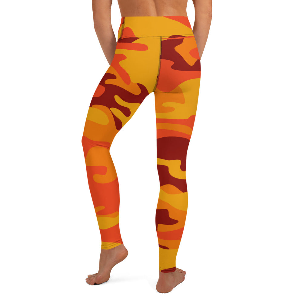 Yoga Pants | Orange and Red Camouflage style Camo Colors