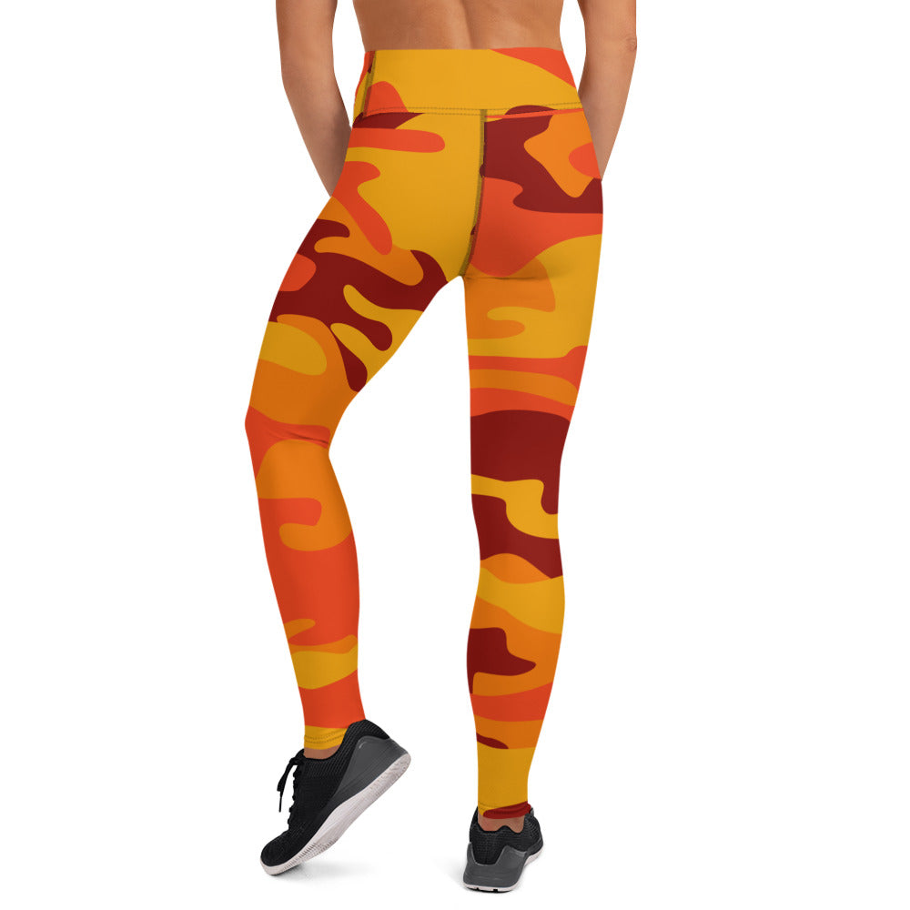 Yoga Pants | Orange and Red Camouflage style Camo Colors