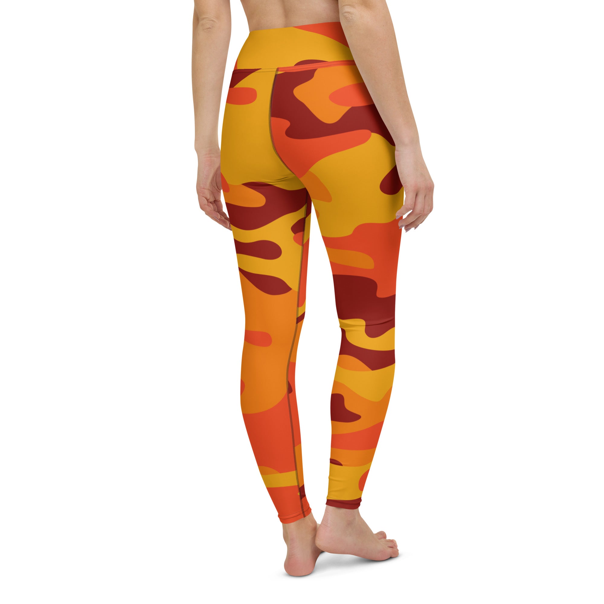 Yoga Pants | Orange and Red Camouflage style Camo Colors