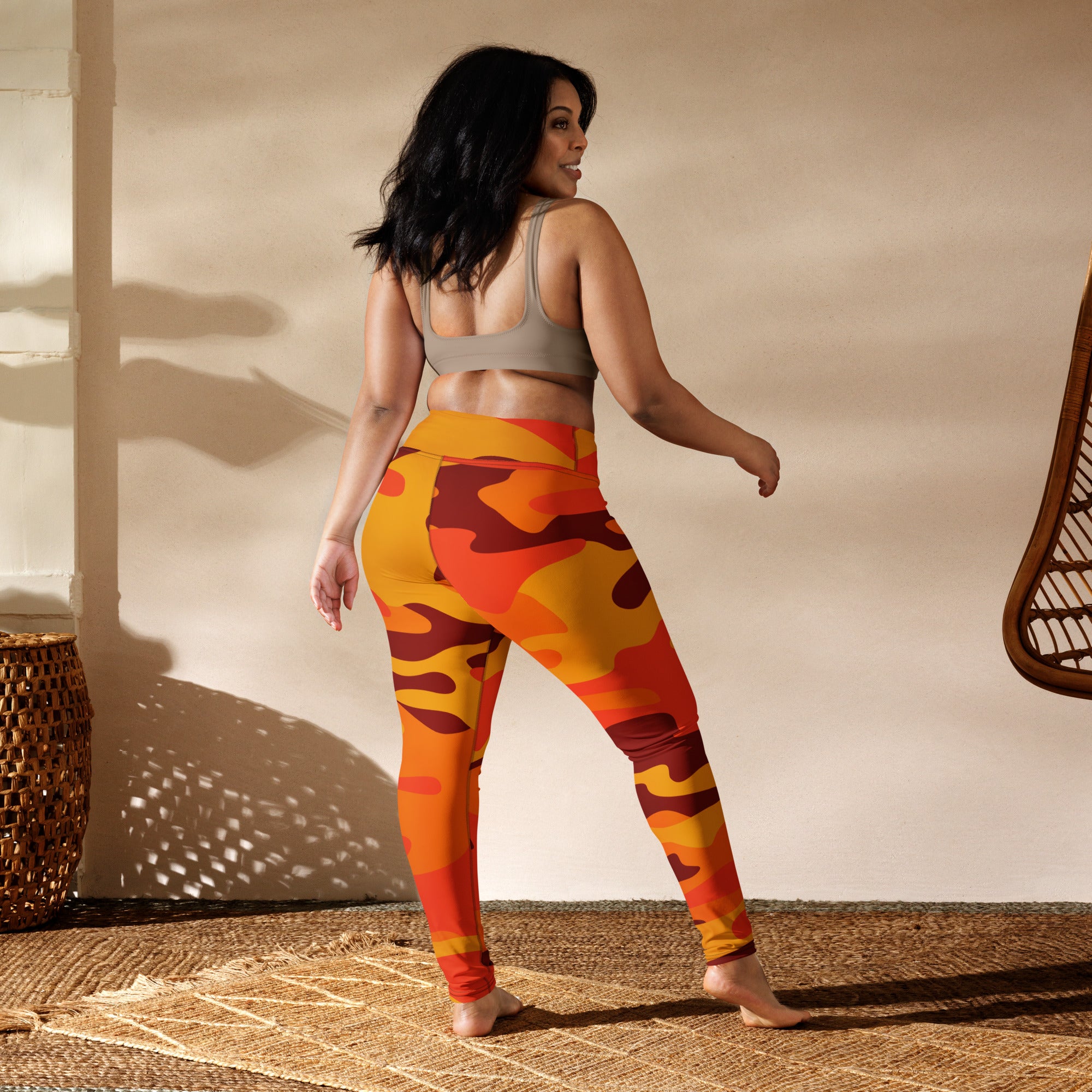 Yoga Pants | Orange and Red Camouflage style Camo Colors