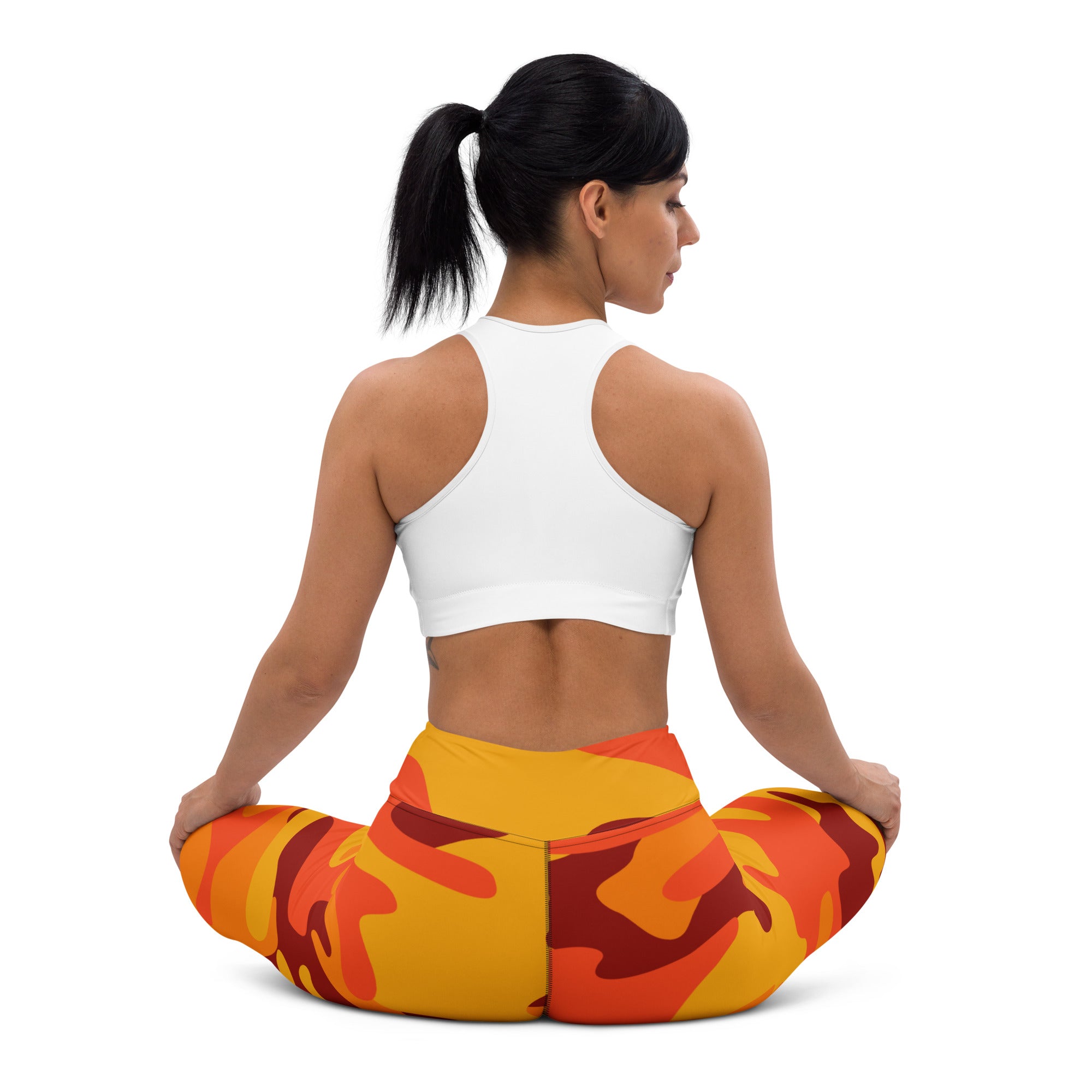 Yoga Pants | Orange and Red Camouflage style Camo Colors