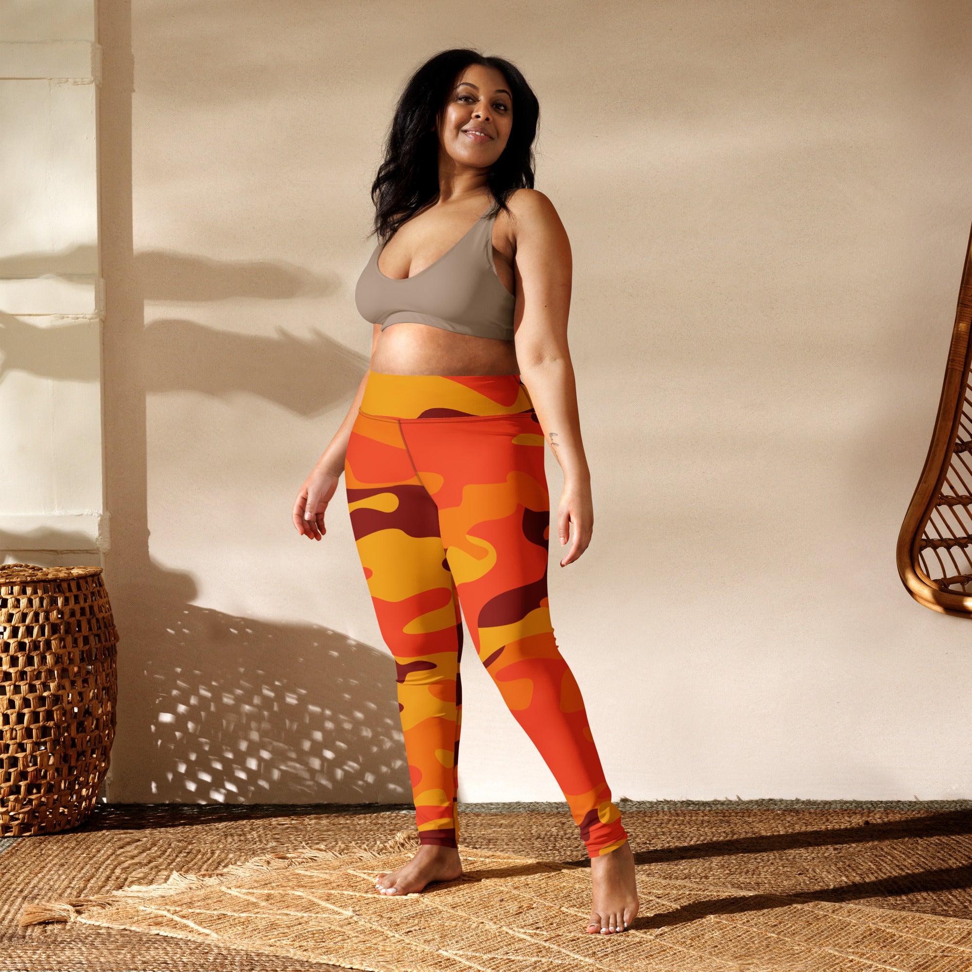Yoga Pants | Orange and Red Camouflage style Camo Colors