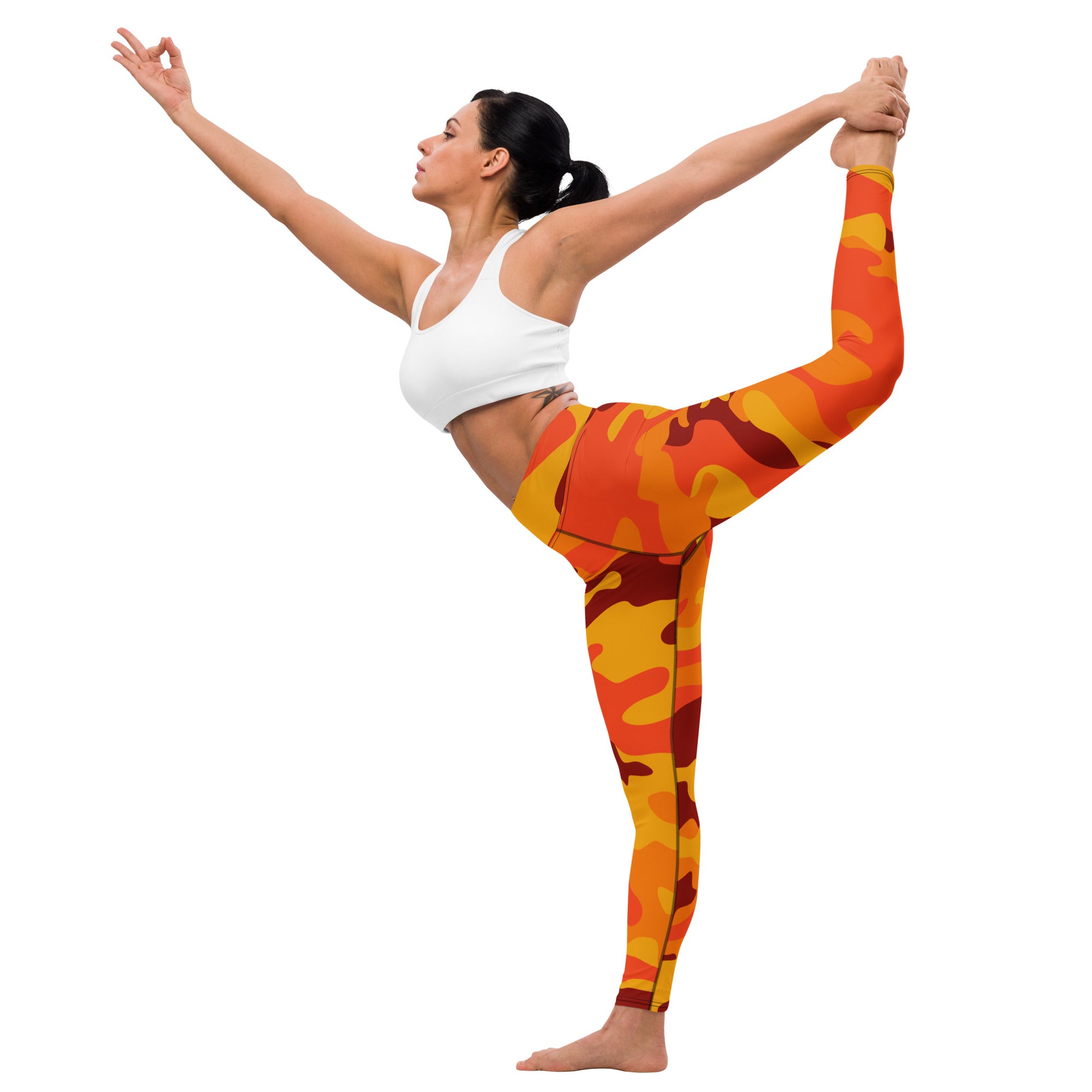 Yoga Pants | Orange and Red Camouflage style Camo Colors