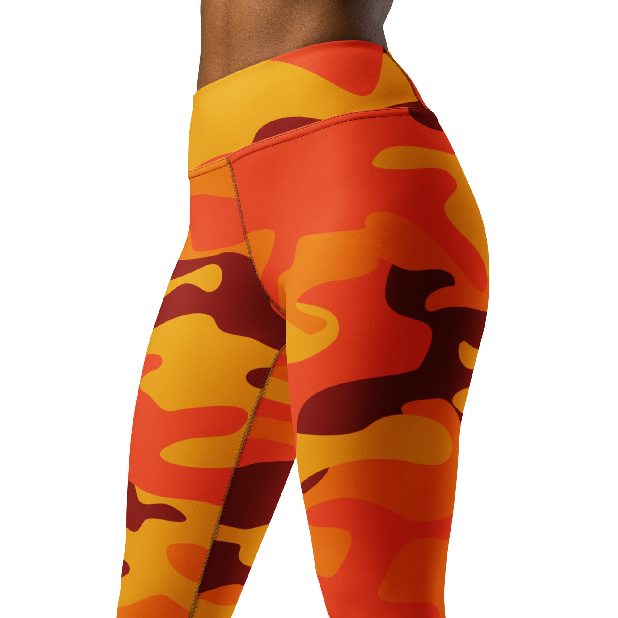 Yoga Pants | Orange and Red Camouflage style Camo Colors