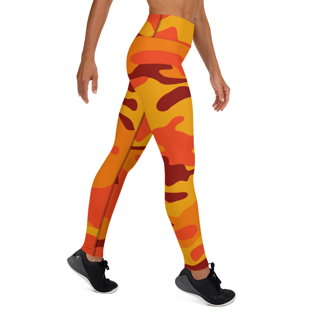 Yoga Pants | Orange and Red Camouflage style Camo Colors