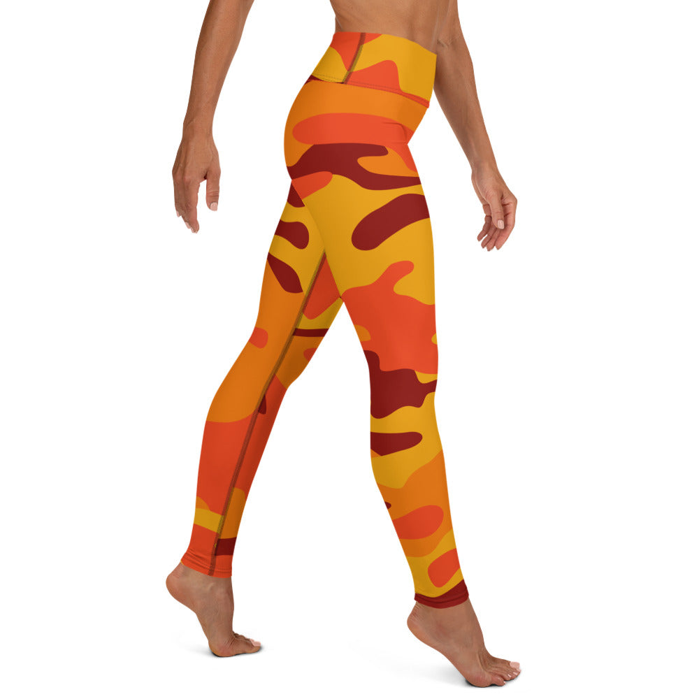 Yoga Pants | Orange and Red Camouflage style Camo Colors