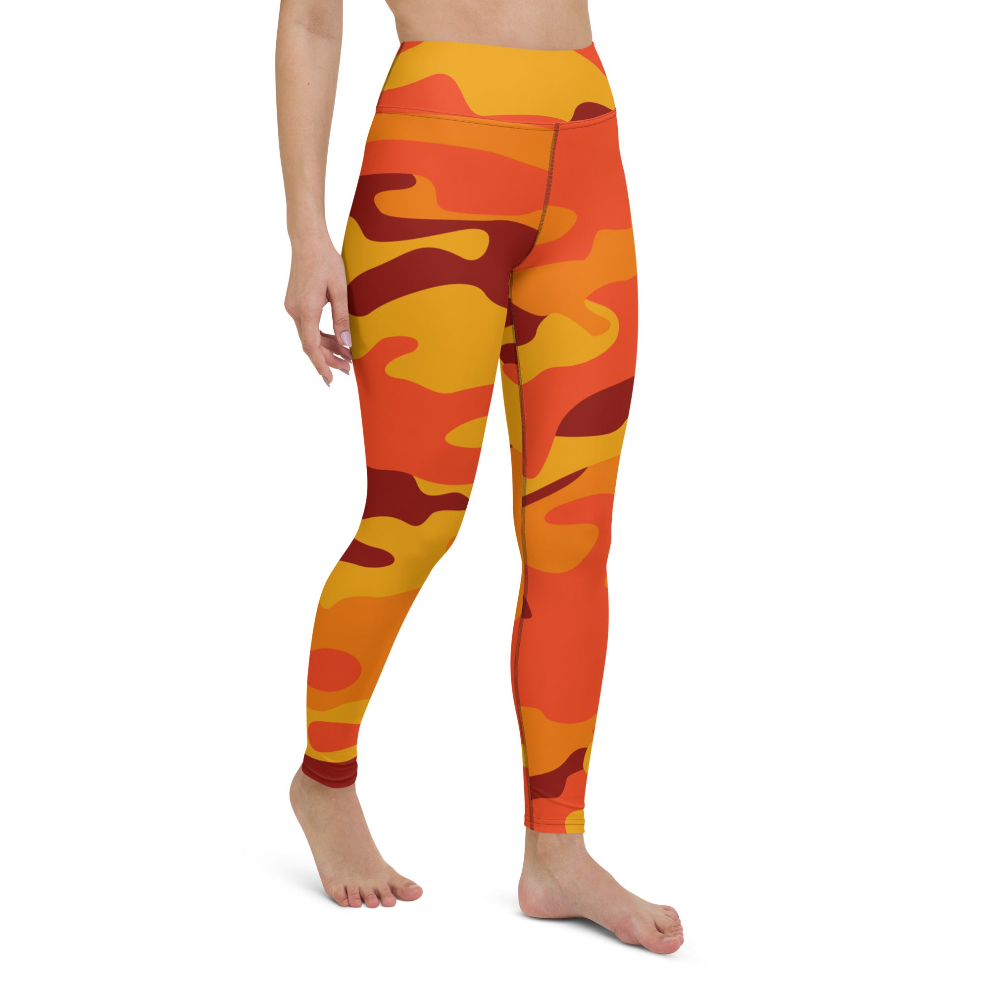 Yoga Pants | Orange and Red Camouflage style Camo Colors