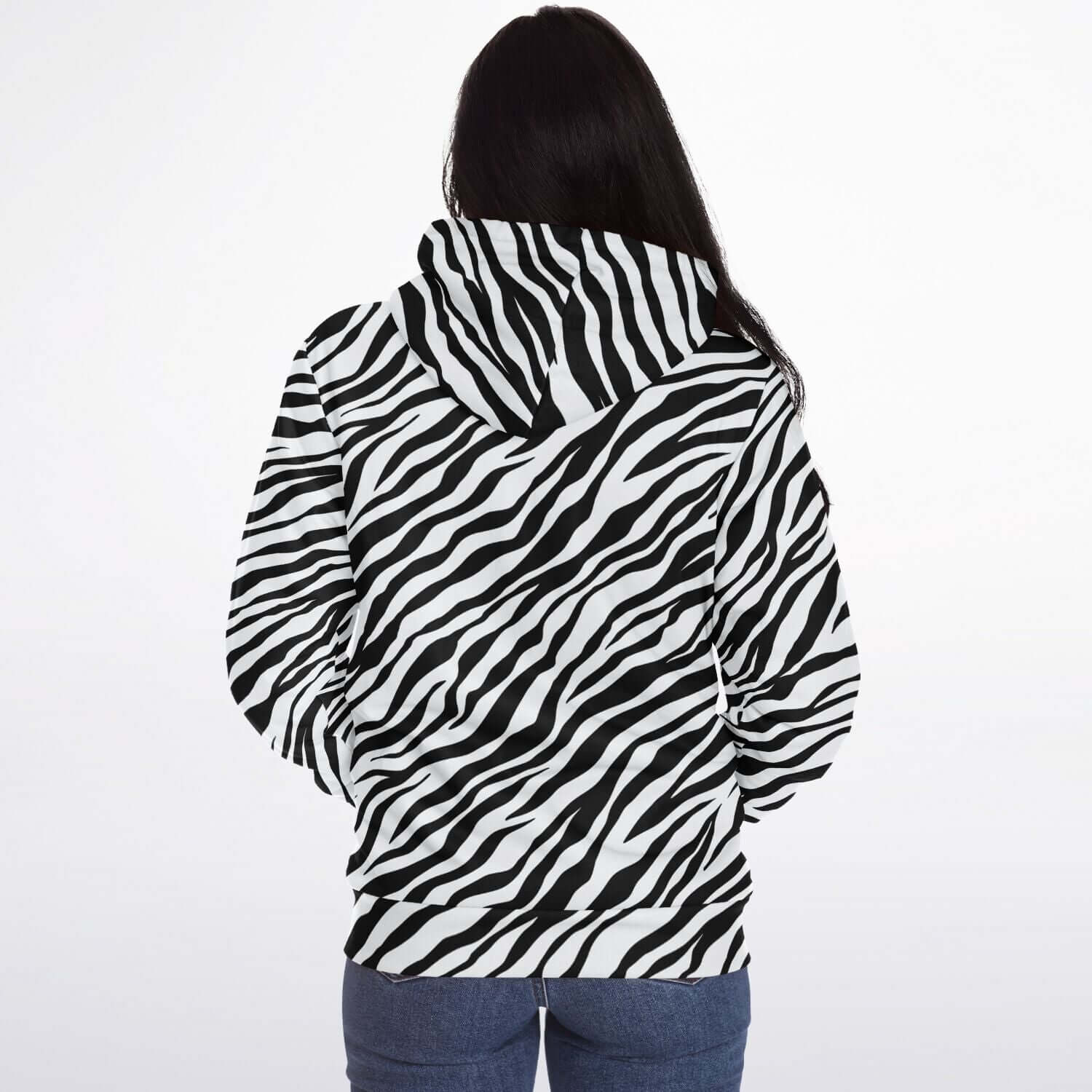Microfleece Zip Hoodie in Black and White Zebra Print Camo Colors