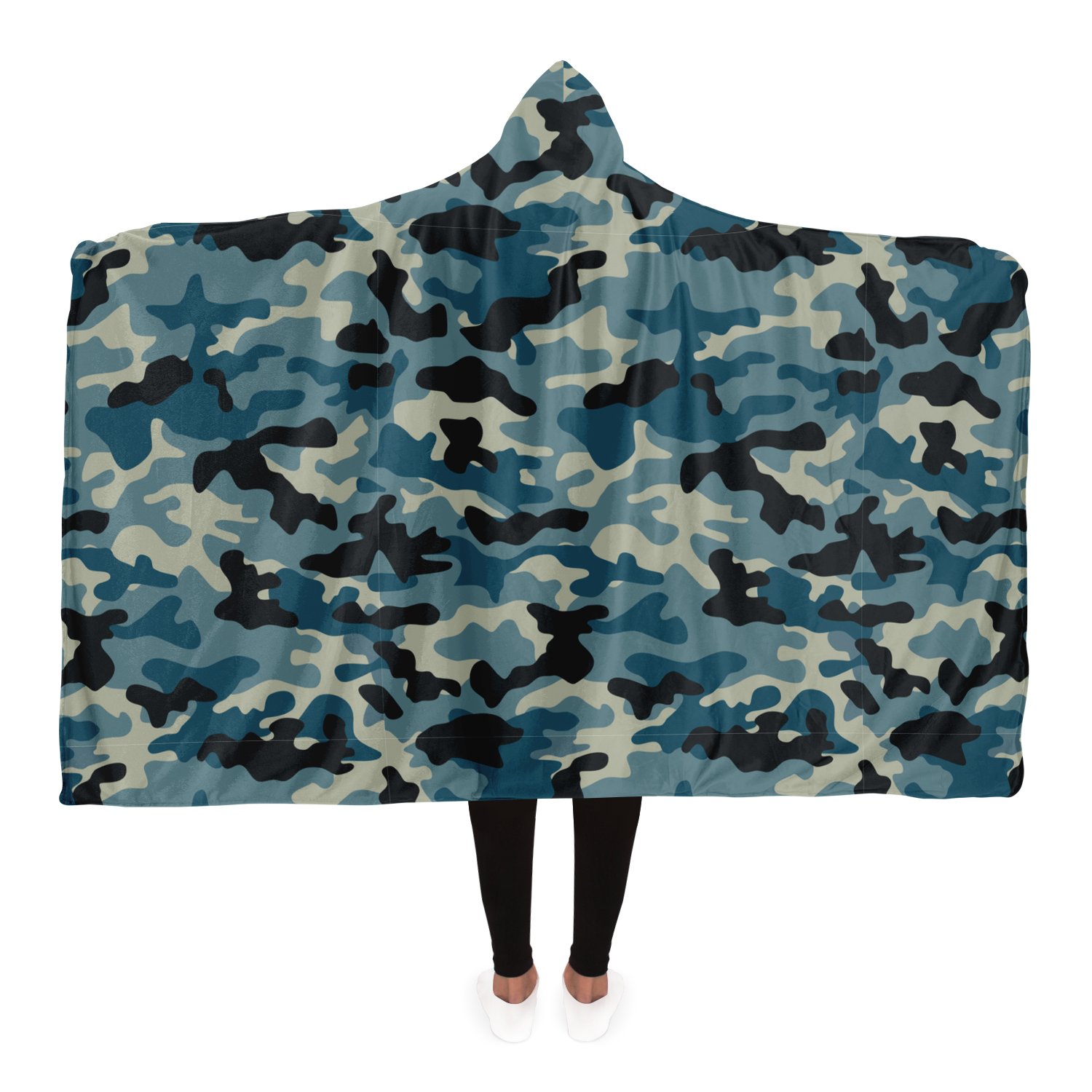 Blanket Hoodie | Blue & Charcoal Camo Print | Microfleece Lining | Camo Colors