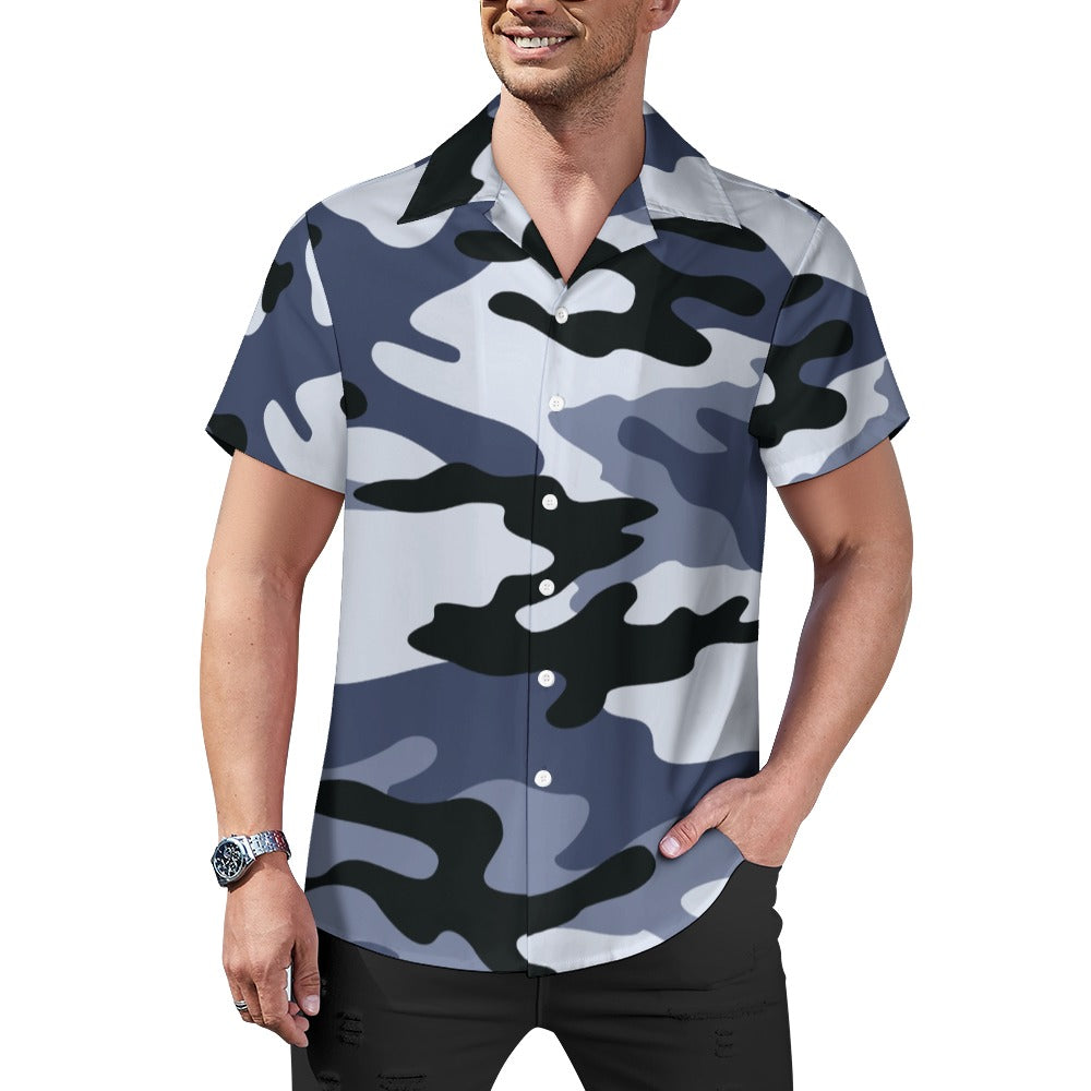 Light Blue Camo Shirt For Men | Cuban Collar Design | Camo Colors
