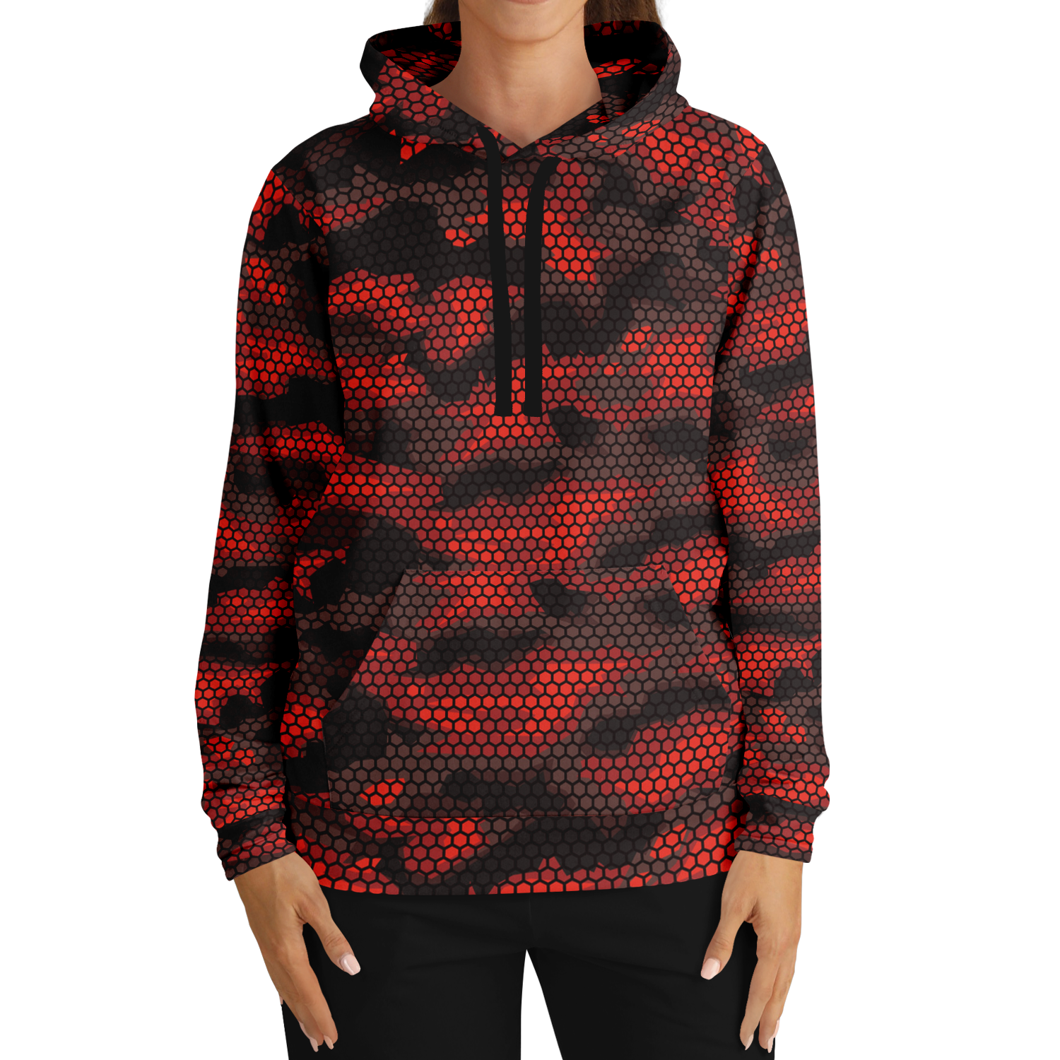 Red Camo Hoodie | Geometric Hive Camouflage Pattern Camo Colors