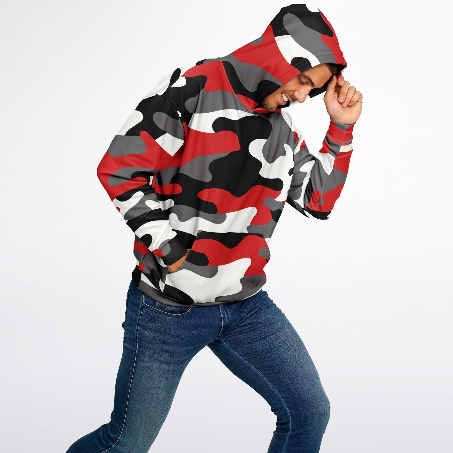 Oversized Hoodie in Red, Black, and White Camo Print | Camo Colors