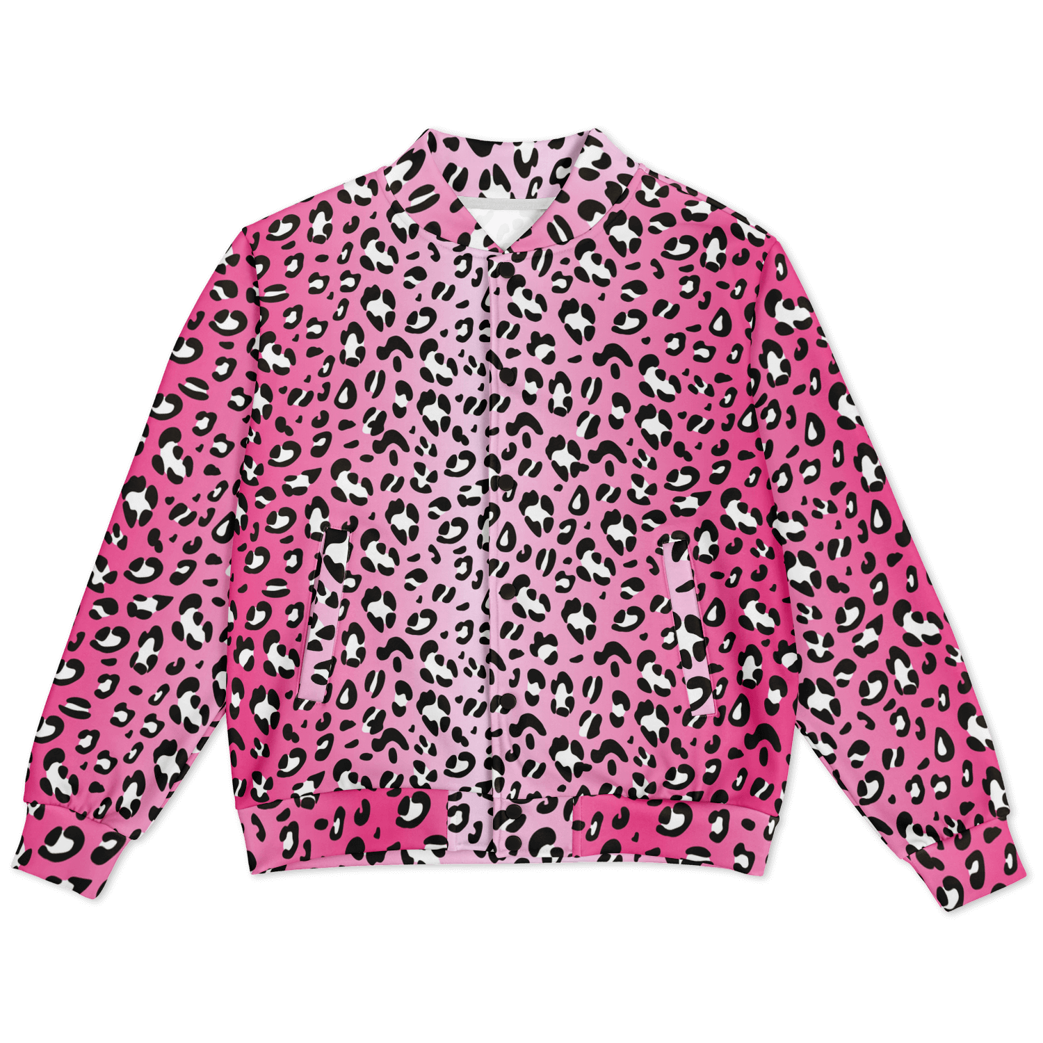 Baseball Jacket in Pink, Black & White Leopard Pattern Camo Colors