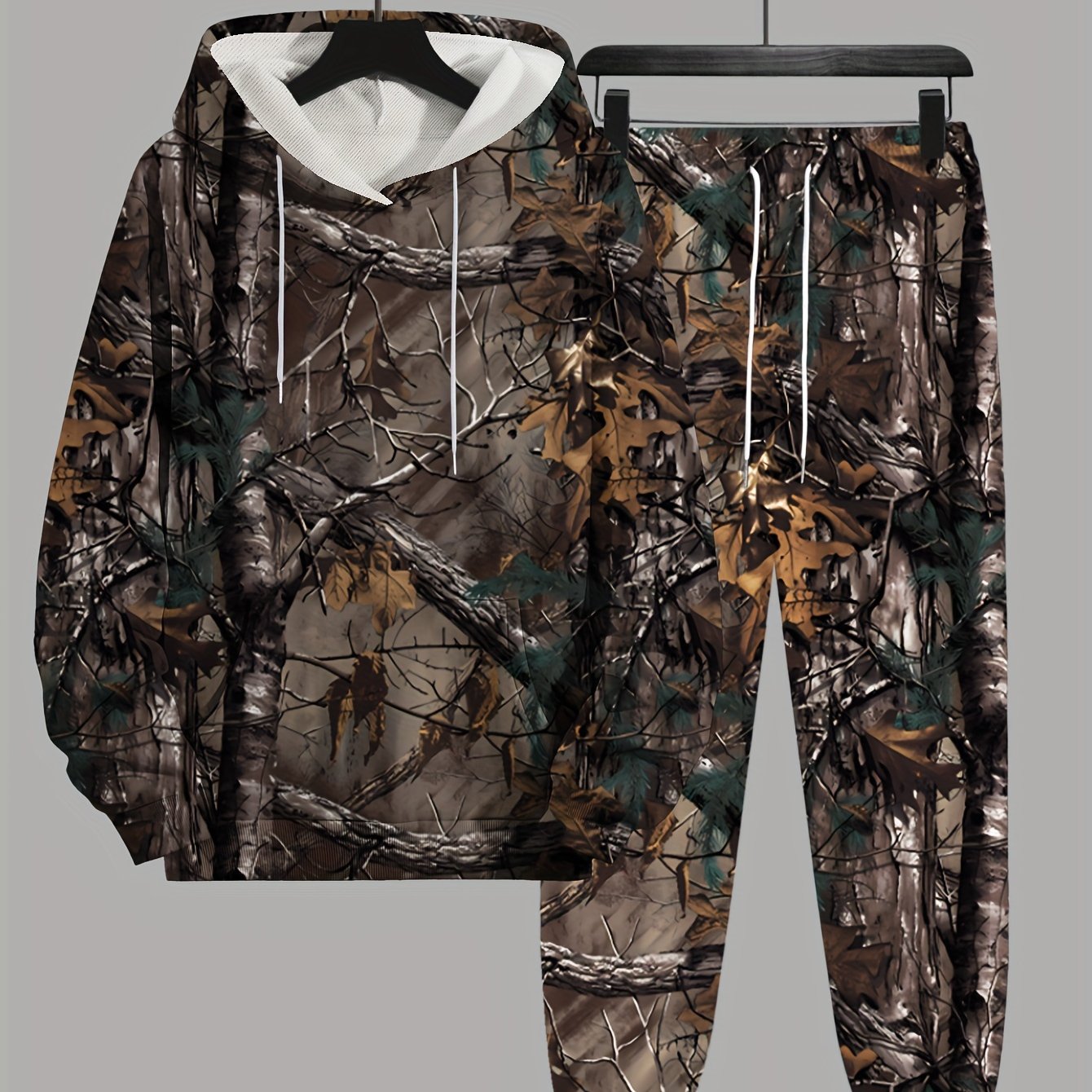 Men’s Plus-Size 3D Trunks Graphic Hooded Sweatshirt & Sweatpants | Camo Colors