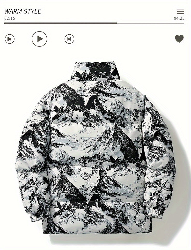 Men's Camo Hooded Puffer Jacket with Zip-Up Front Camo Colors