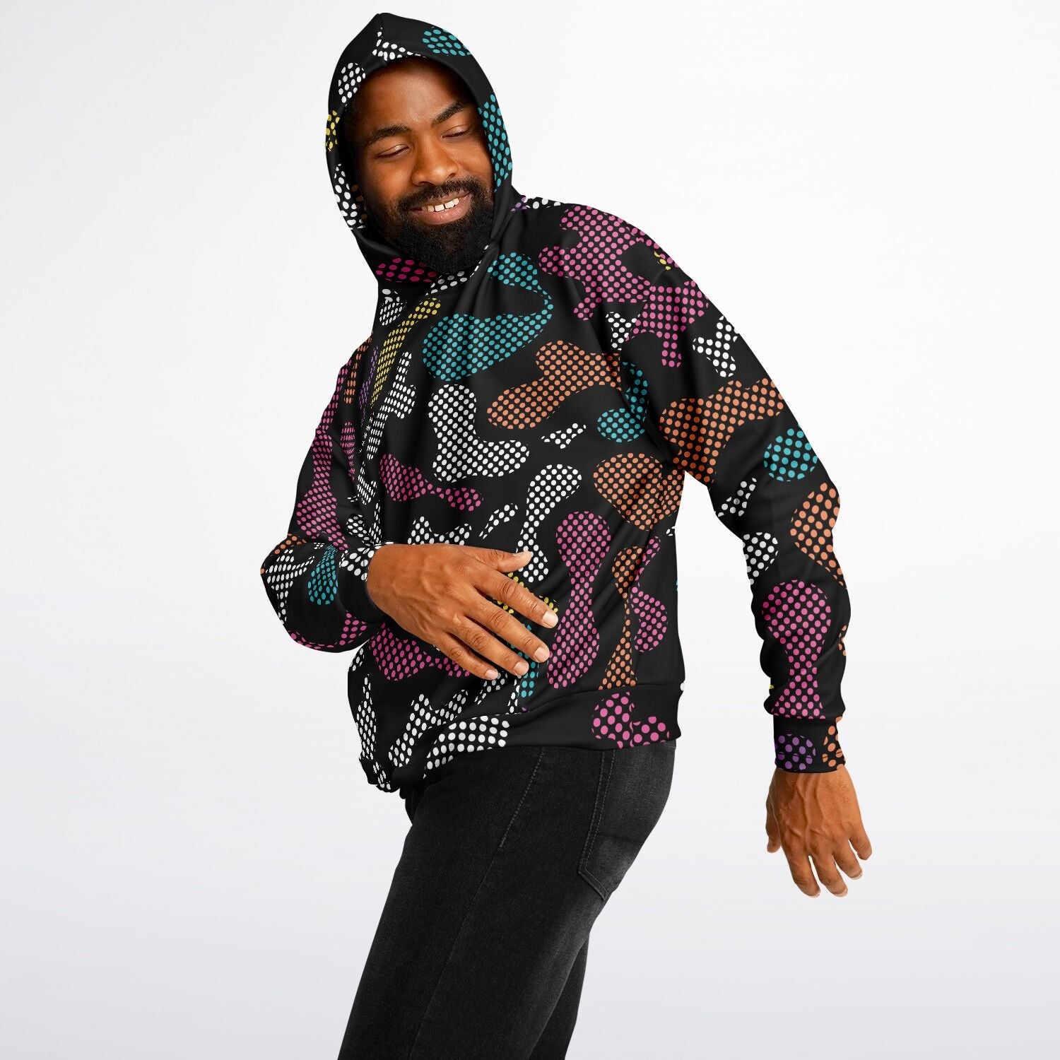 Black Oversized Hoodie | Pixel Camouflage in PInk and Yellow | Camo Colors