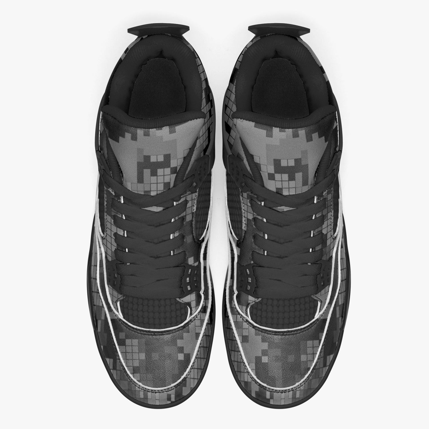 Gray Camo Jordans AJ4 | Digital Monochrome | Black Sole Camo Colors