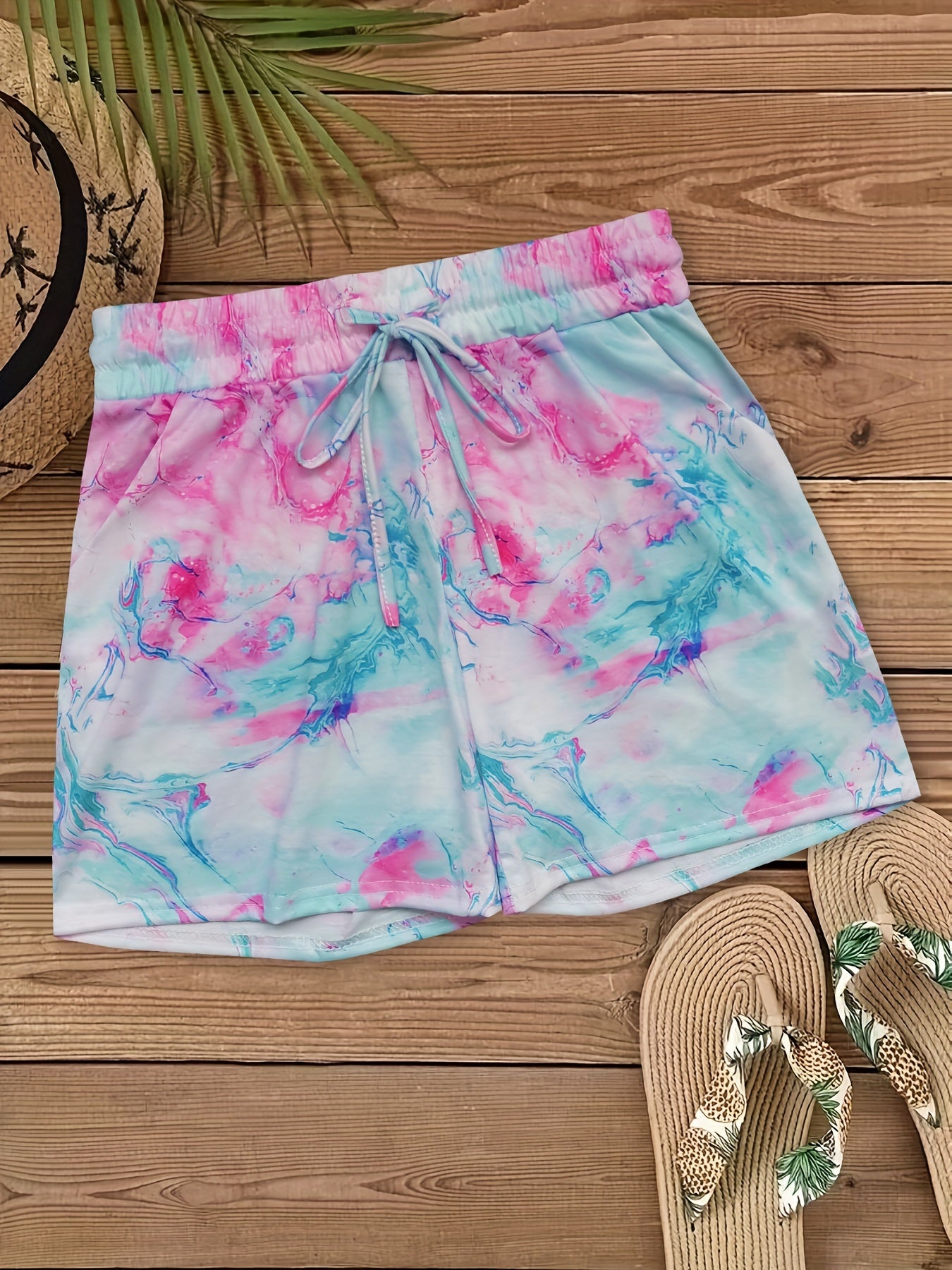 Women's Tie Dye High-Waist Shorts: Casual, Drawstring Waist for Summer Camo Colors