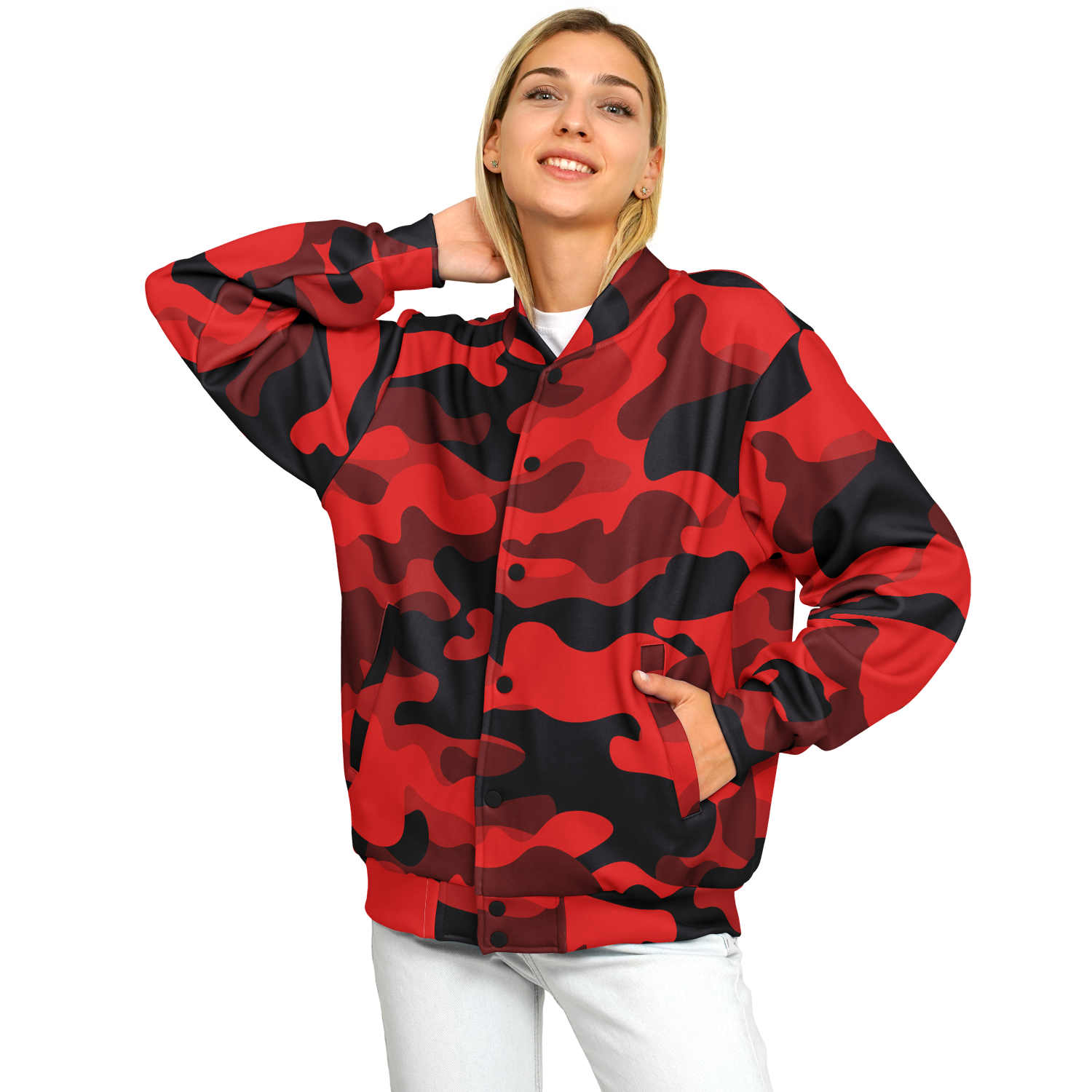 Red Camo Baseball Jacket | Premium, Heavyweight Coat Camo Colors