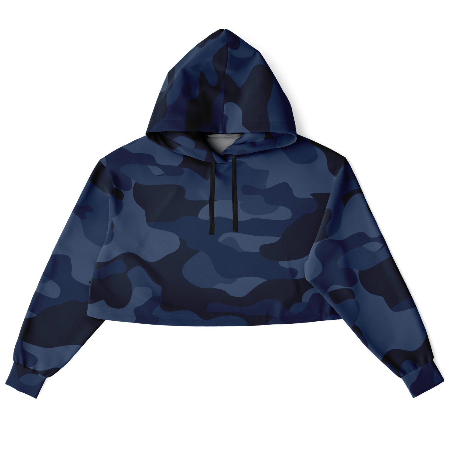 Cropped Hoodie For Women | Deep Blue Camouflage Camo Colors