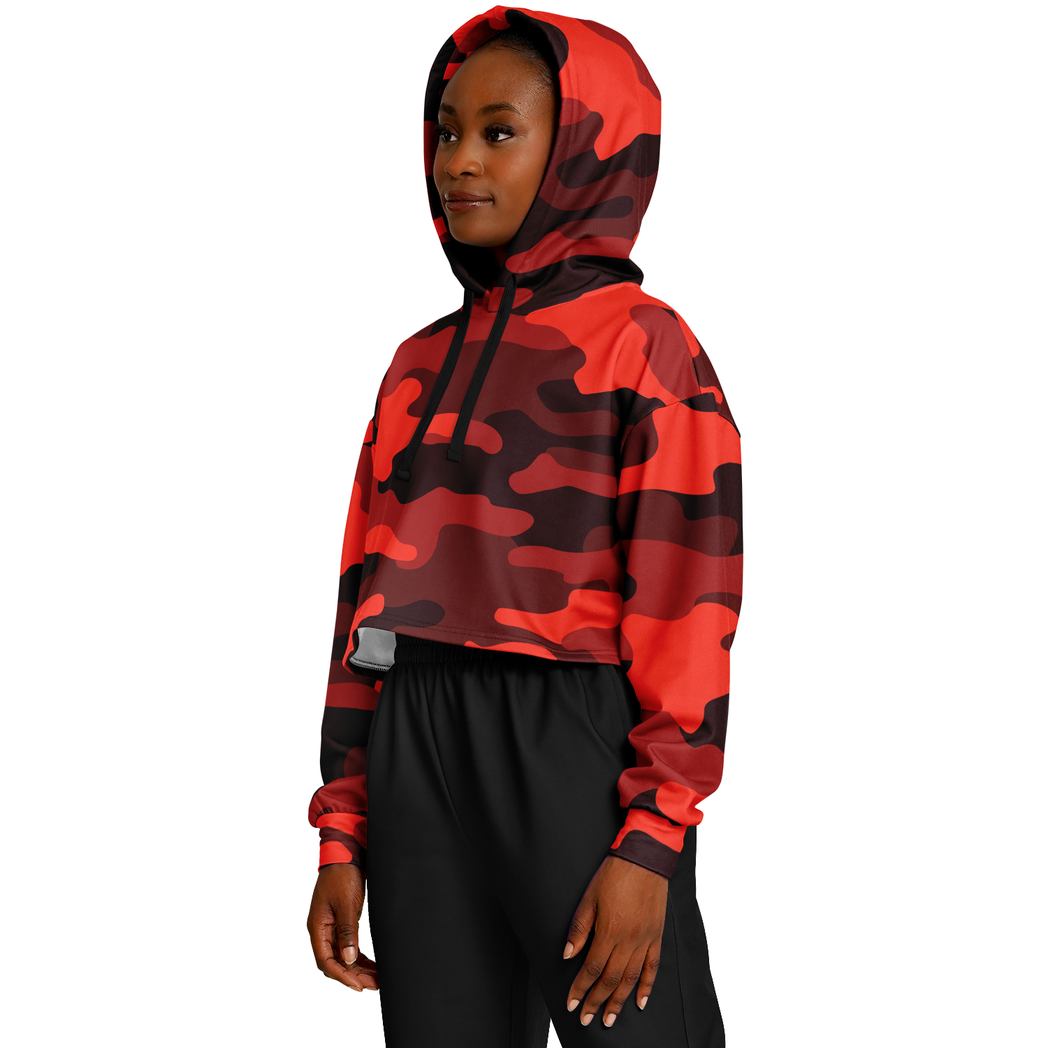 Cropped Hoodie For Women | Scarlet Red & Black Camouflage Camo Colors