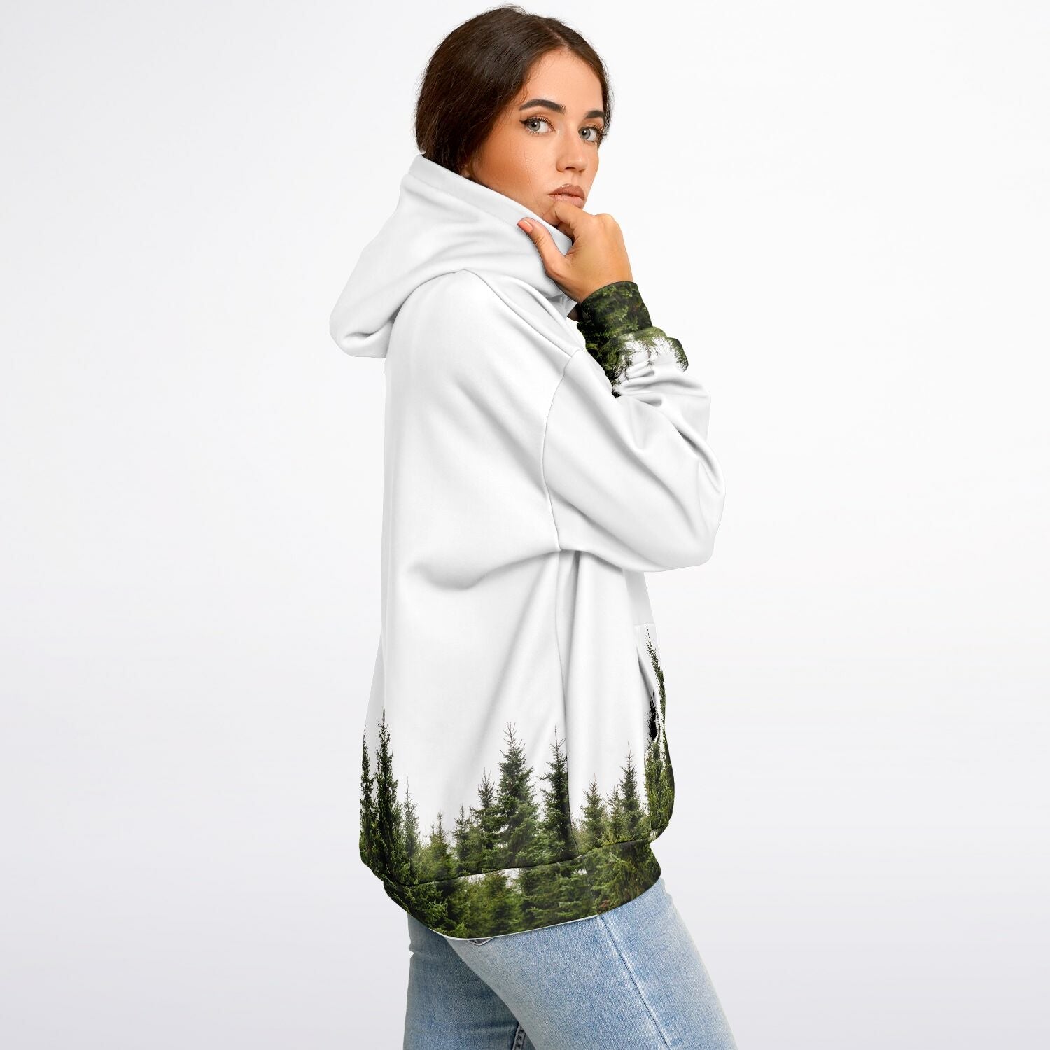 Heavyweight Oversized Hoodie | Pine Trees on a White Background | Camo Colors