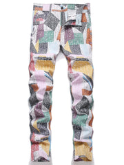 Men's Slim Fit Stretch Jeans - Distressed & Ripped Denim Camo Colors