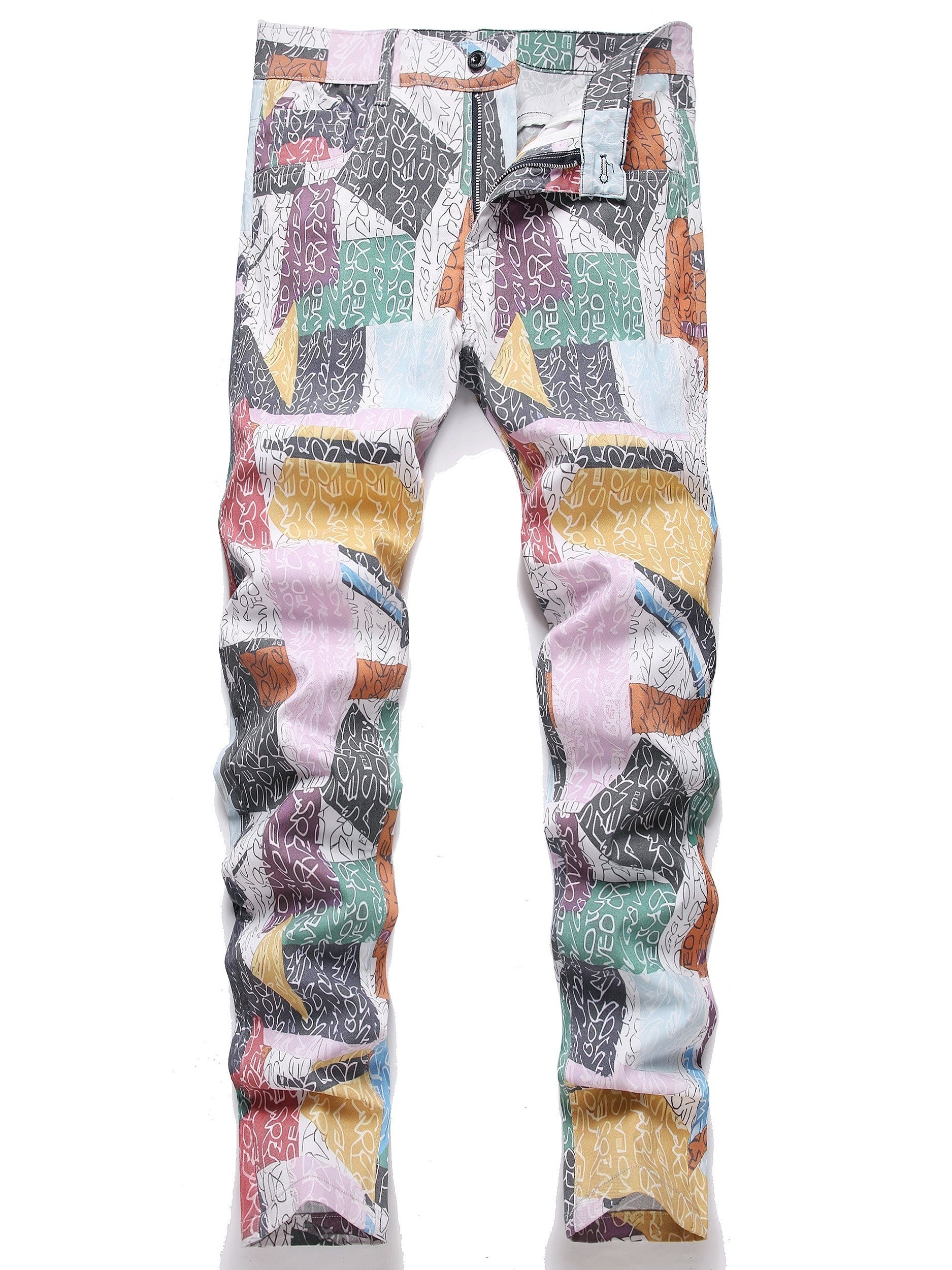 Men's Slim Fit Stretch Jeans - Distressed & Ripped Denim Camo Colors