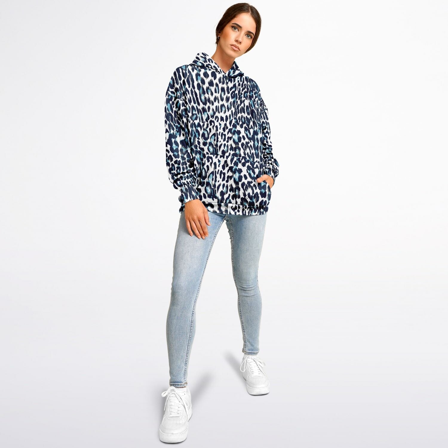 Oversized Leopard Hoodie – Blue and White | Camo Colors